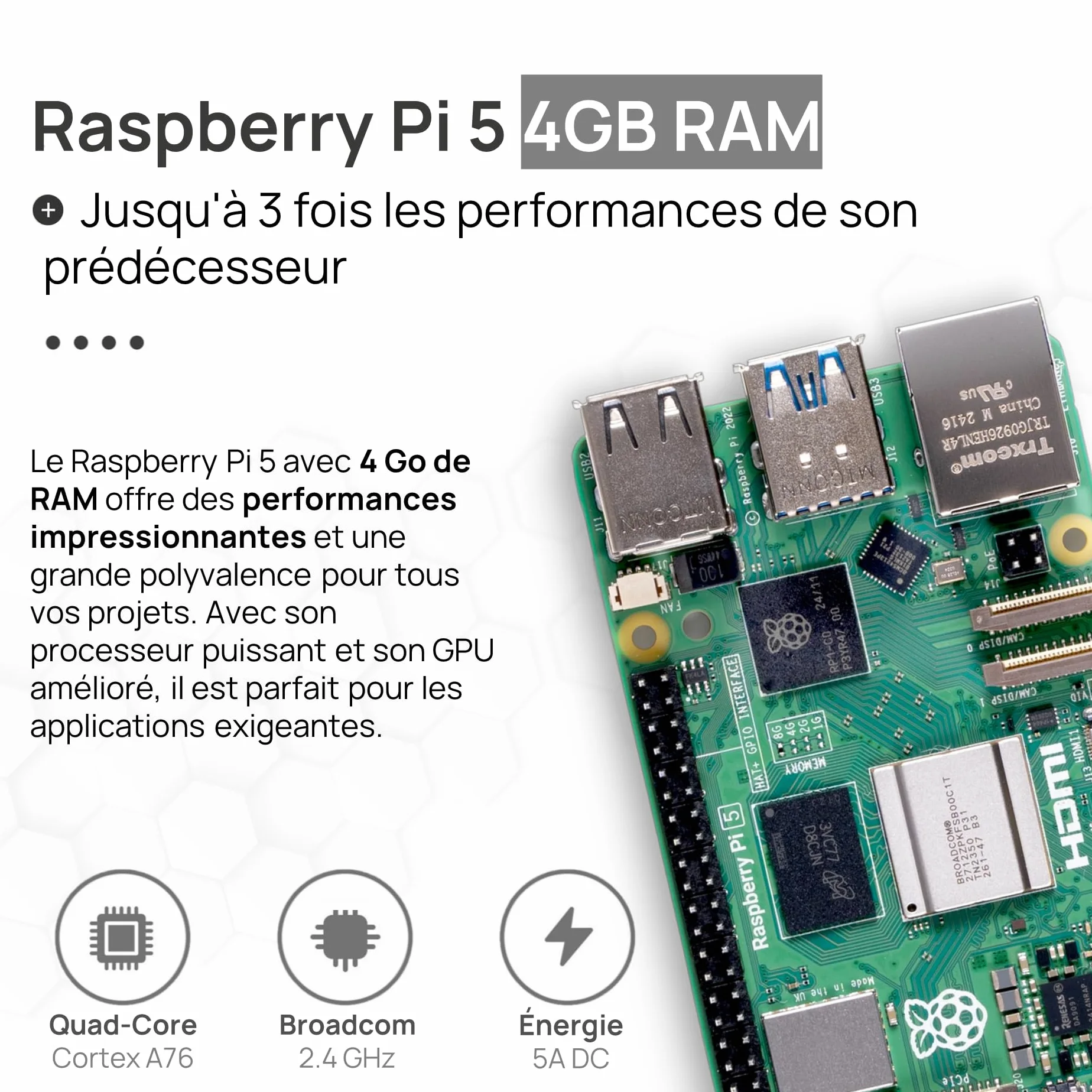 db-tronic Raspberry Pi 5 4 Go Cooler Kit | Édition 64 Go | Alimentation 27 W | Boîtier Airflow | Refroidissement Actif | Micro HDMI | idéal pour Home Assistant et Le Smart Home