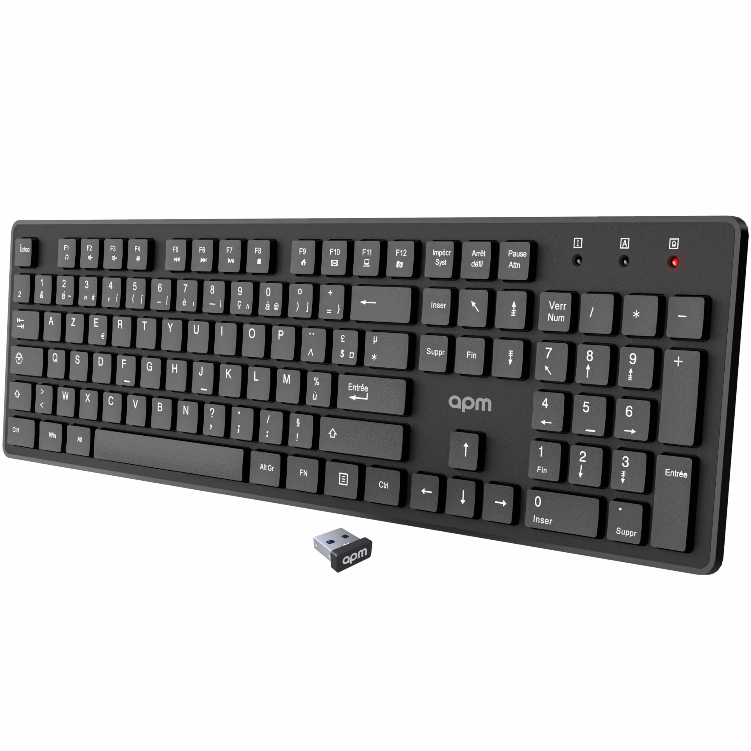 APM Clavier Sans-Fil AZERTY 2.4GHz 105 Touches Ergonomiques Compatible PC Portable MacOS Windows Linux