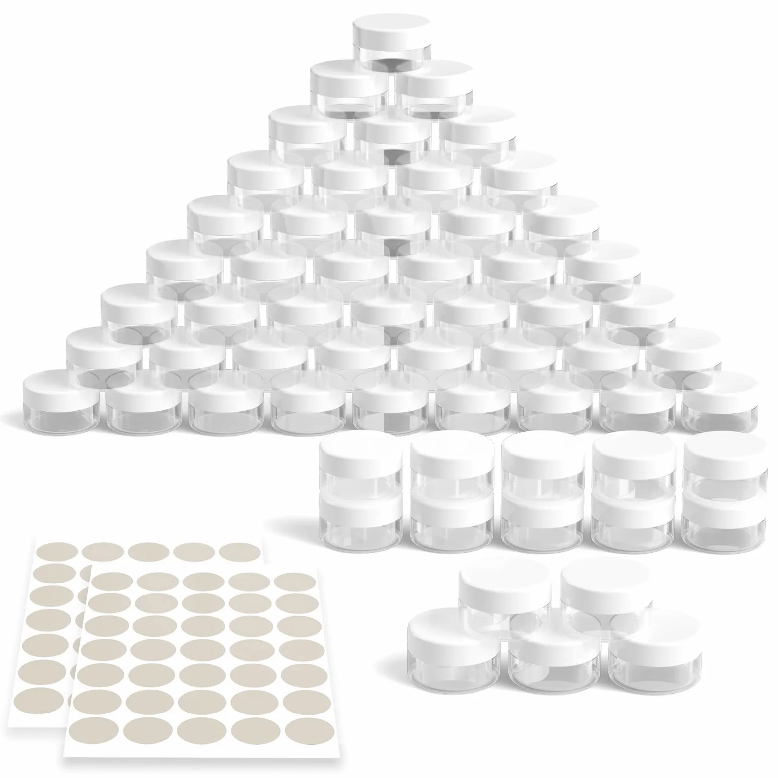 Newaner 60 Pièces Mini Pots Cosmétiques en Plastique 10g10ml Transparent avec Bouchon à Vis, Cannette Vide avec Autocollants