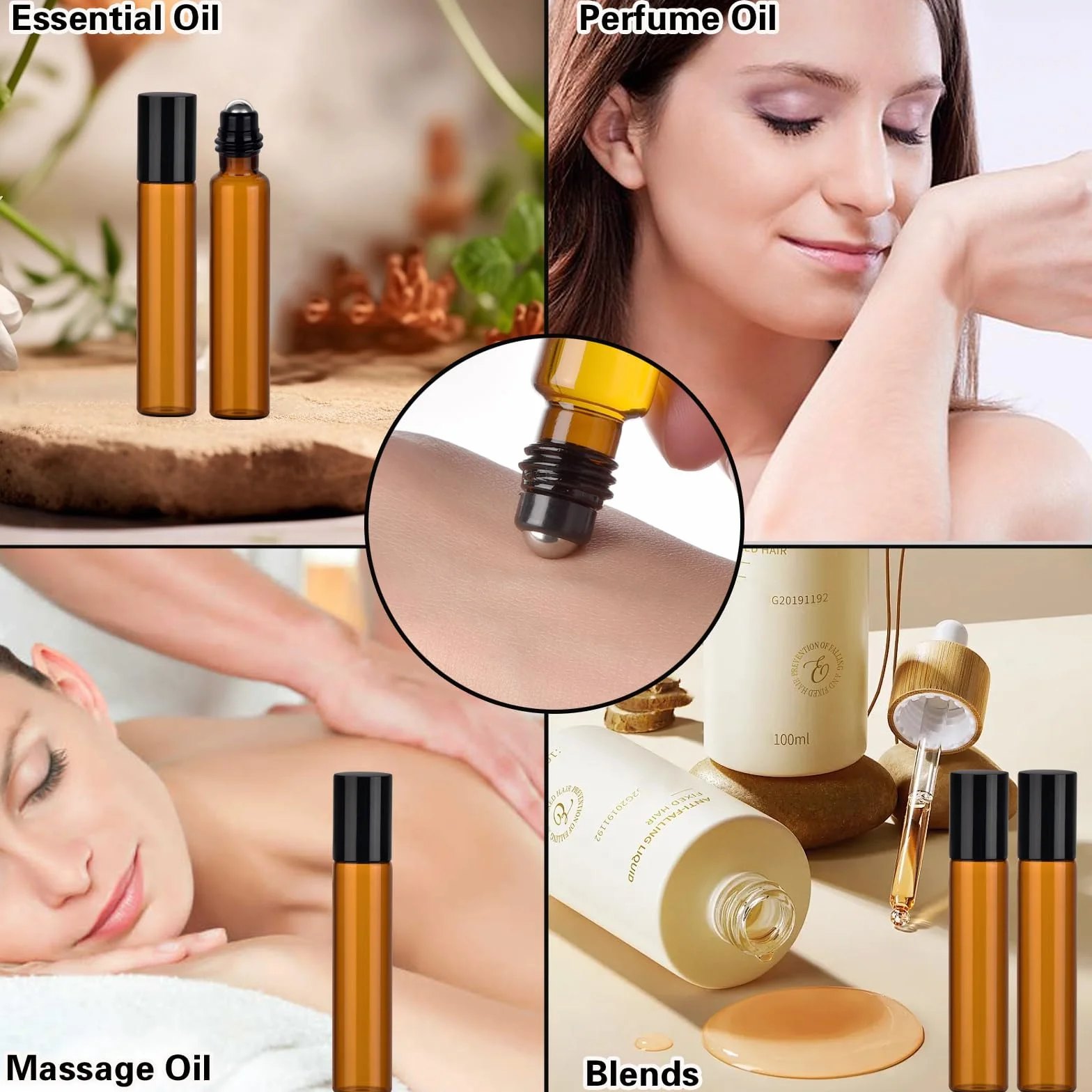 Flacon Roll on Huiles Essentielles 10 ml Marron Bouteilles à Rouleaux Bille en Acier Inoxydable pour Aromathérapie