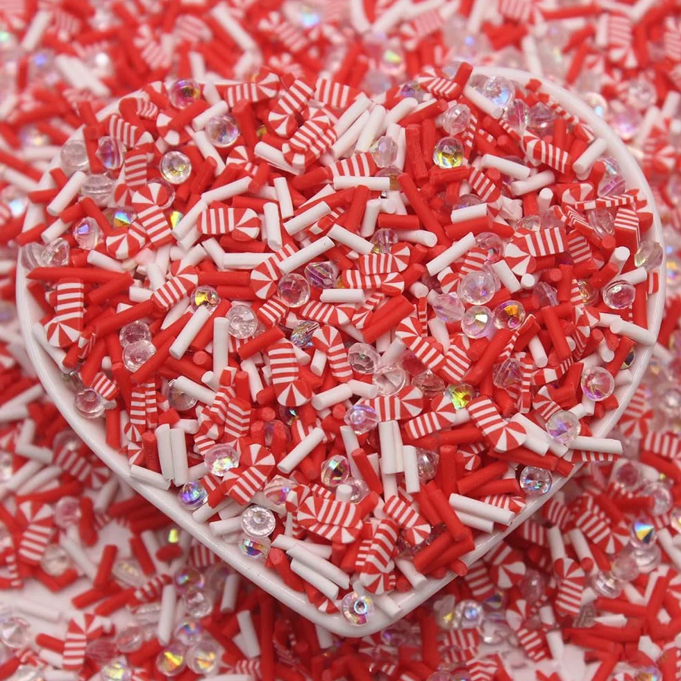 Lot 200 g tranches d'argile polymère Noël Bonbons d'orge Breloques Nail Art Menthe poivrée Scrapbooking embellissements Rouges