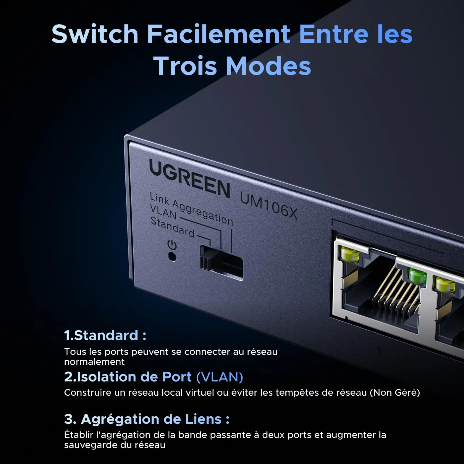 UGREEN Switch Ethernet 6 Ports 2.5G 1 Port SFP+ 10G RJ45 Métal Non Géré 4KV Montage Mural