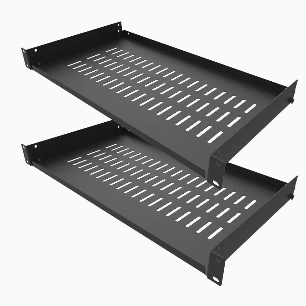 Cantilever Lot de 2 étagères, 48,2 cm, démontées, pour rack ou armoire de serveur jusqu'à 20 kg, ventilées, 25 cm de profondeur, hauteur : 4,4 cm, noir