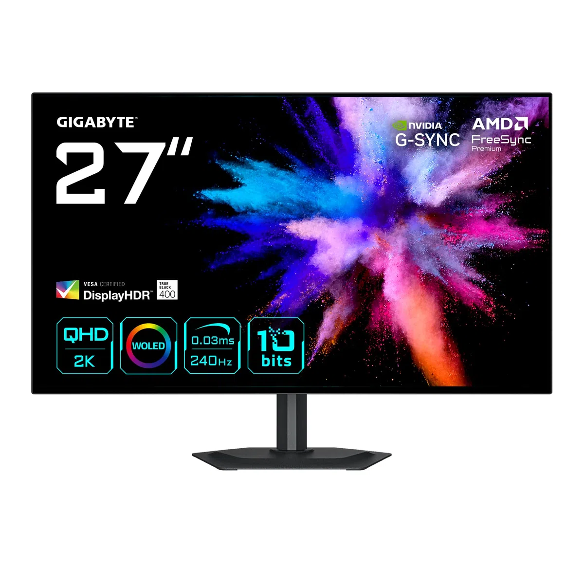 GIGABYTE GO27Q24G Moniteur Gaming OLED 27” 2K QHD - 2560 x 1440, 240Hz, 0.03ms, 275 CD/m², FreeSync Premium, G-Sync Compatible, HDMI 2.1, DisplayPort 1.4