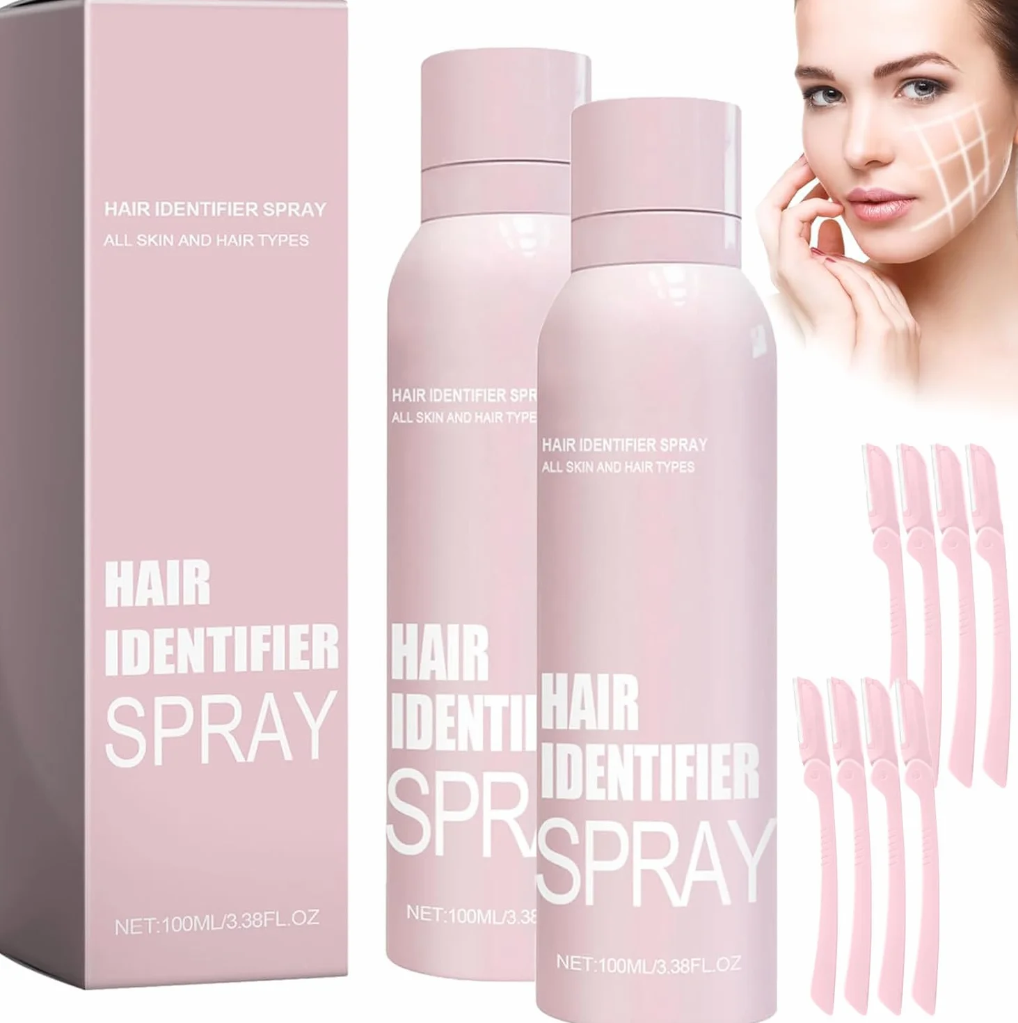 Lot de 2 vaporisateurs d'identification des cheveux pour le rasage du visage, spray d'identification des cheveux du visage, hydratant et soins de la peau Dermaplaner