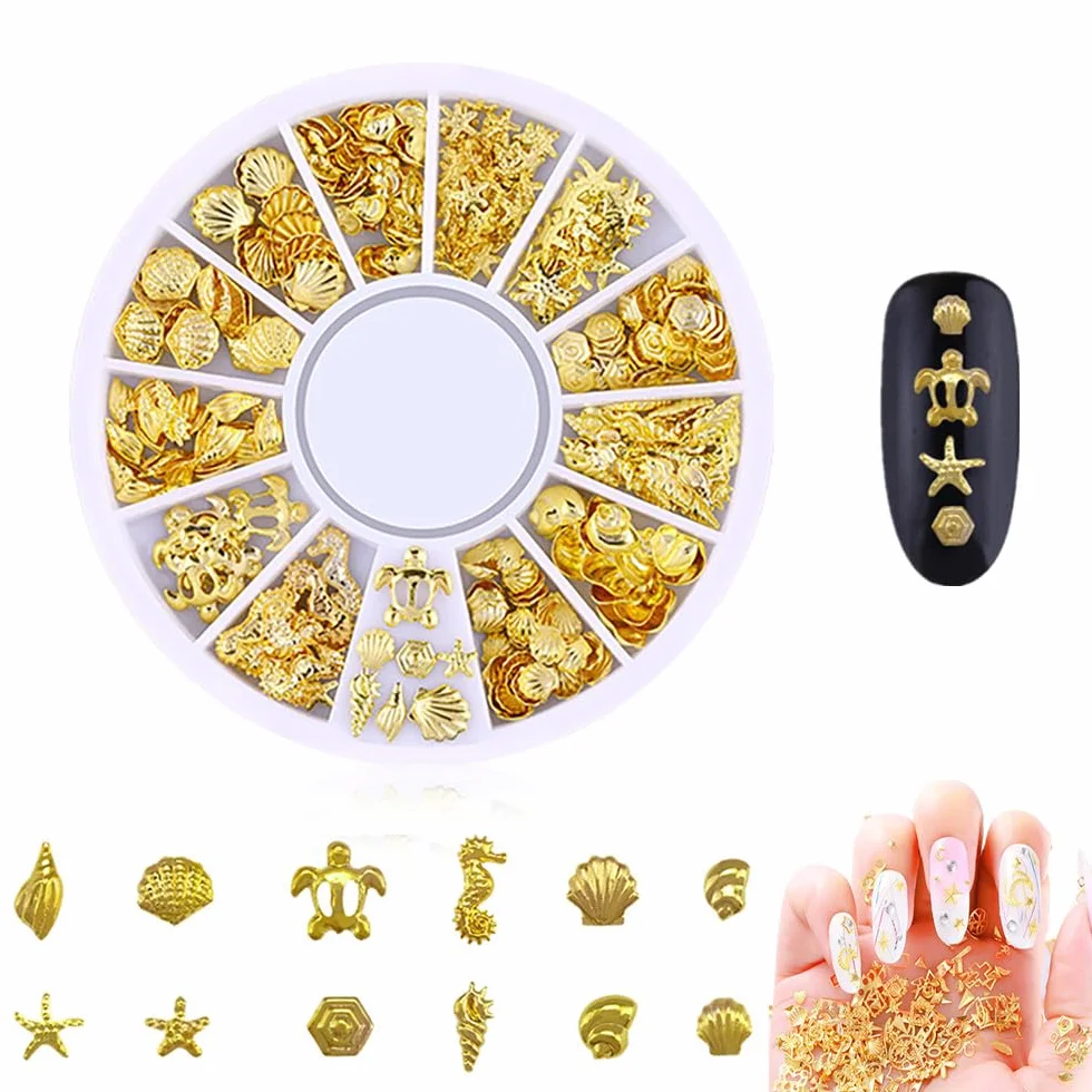 Breloques pour Ongles Dorées Mélangées - Strass Étincelants, Paillettes, Stud Rivets - Accessoires Beauté Ongles