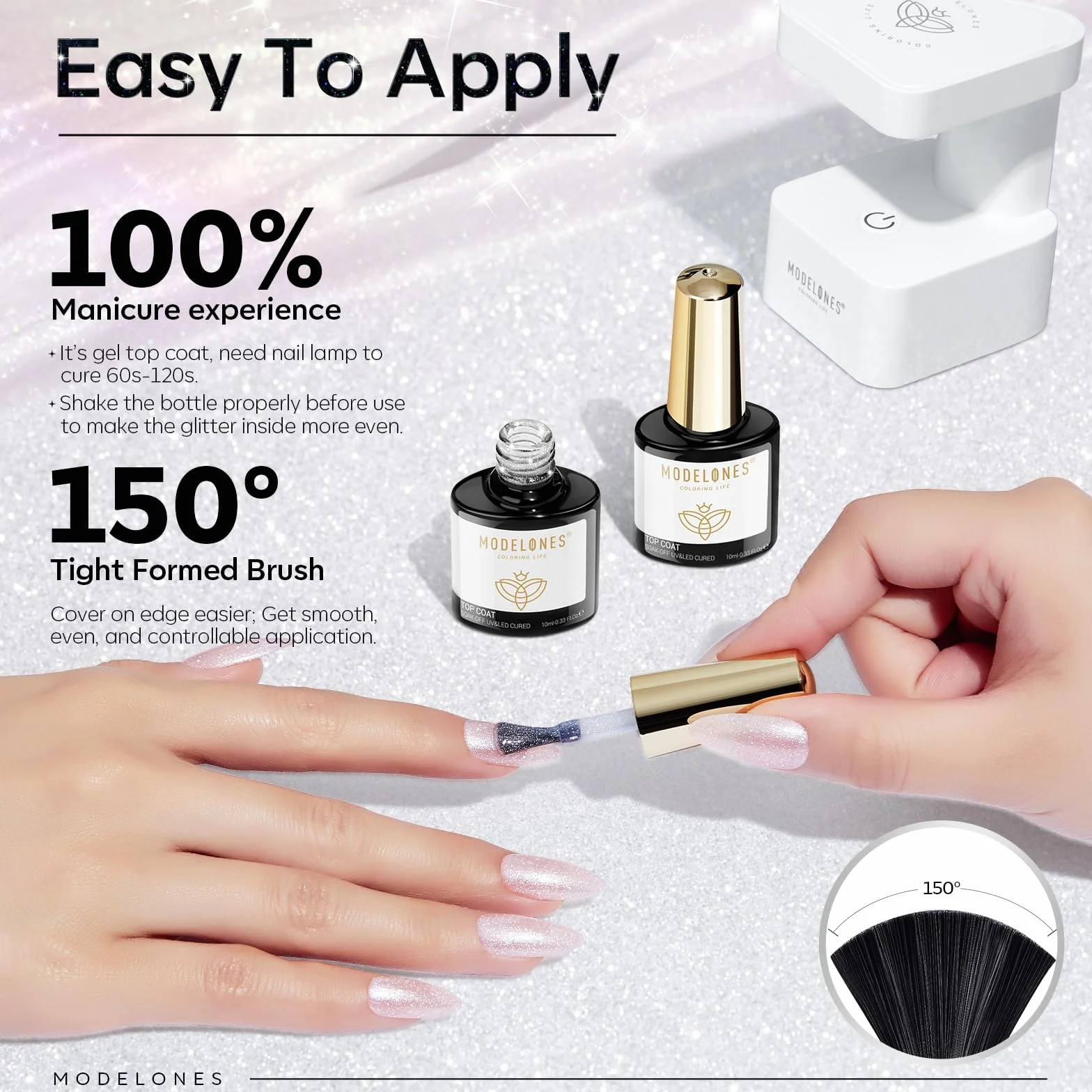 Modelones Pailleté Top Coat Semi Permanent Brillant Gel Vernis À Ongles 10ML No Wipe Finition Art Manucure Longue Durée