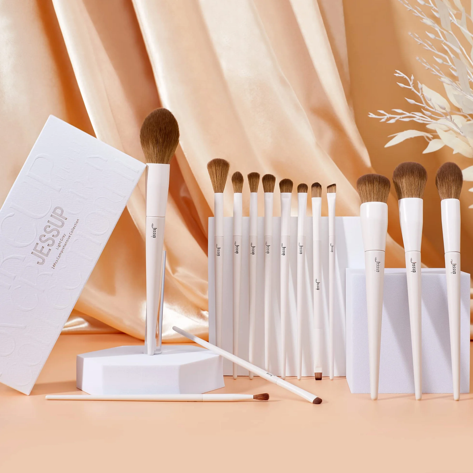 Jessup Pinceaux Maquillage 14pcs Set Brosse Fond de Teint Poudre Contour Fard Paupières Surbrillance Blush Correcteur Sourcil Liner Synthétiques T329