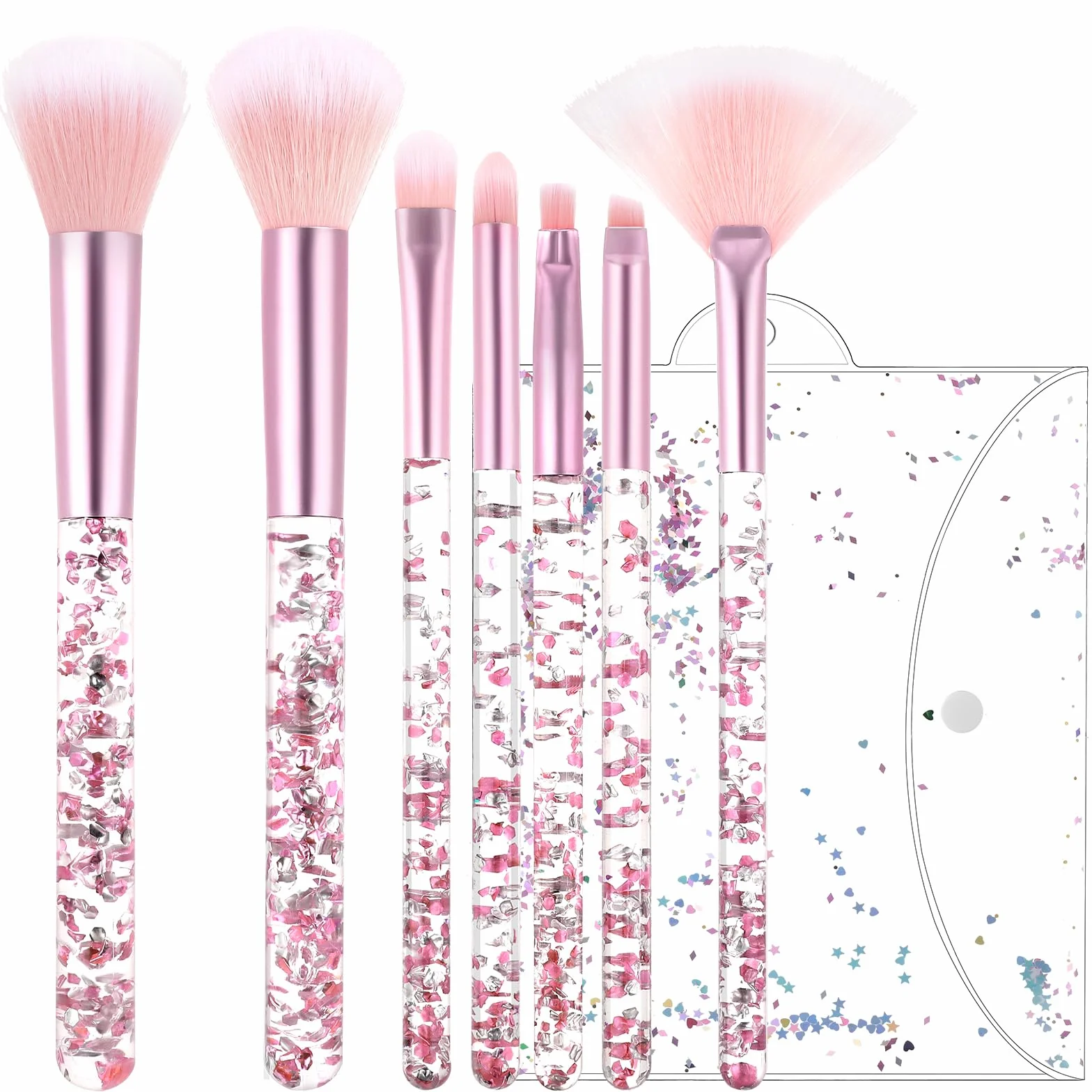 7 Pièces Crystal Pinceaux Maquillage Poudre Éventail Fond De Teint Blush Fard À Paupières