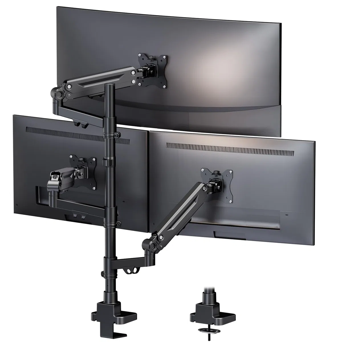 PUTORSEN Support de Moniteur 3 moniteurs pour écran de 17 à 35", Support pour 3 écrans réglable en Hauteur avec Une capacité de 12 kg par Bras, Barre de 80 cm, VESA 75/100 mm