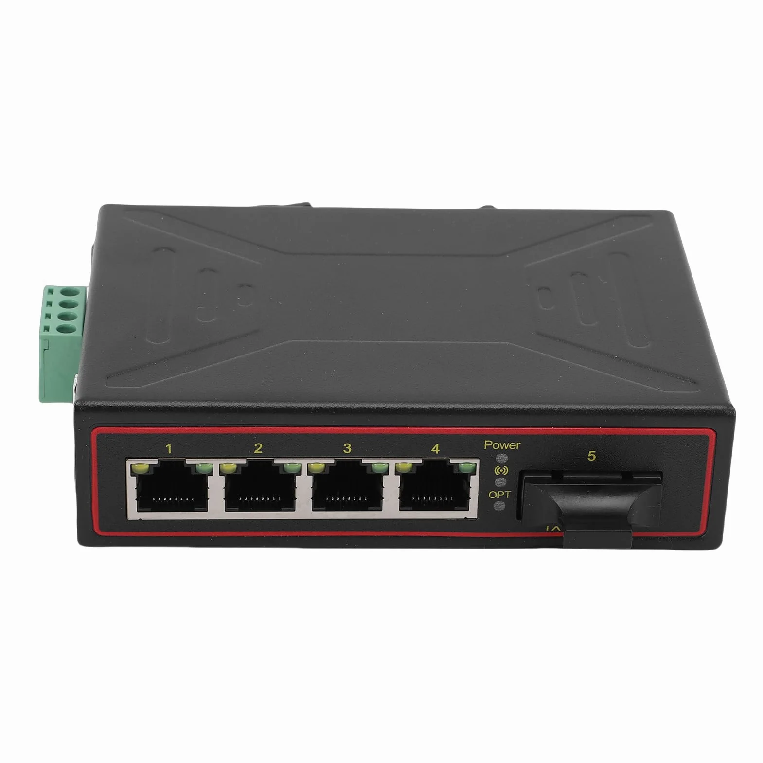 SIXRUN Commutateur Ethernet Industriel sur Rail DIN, Convertisseur de Média Gigabit en Métal avec 1 Port SFP 4 RJ45, IEEE 802.3i 802.3u 802.3ab 802.3z, pour Configuration de Réseau Industriel