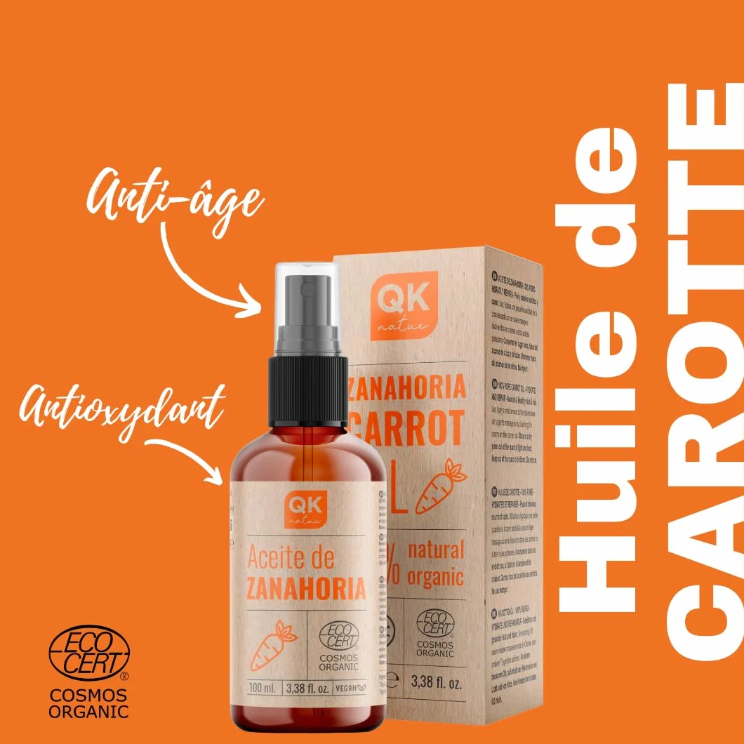 Huile de Carotte 100 ml 100% Pure Naturelle Bronzant Solaire Naturel Flacon Verre