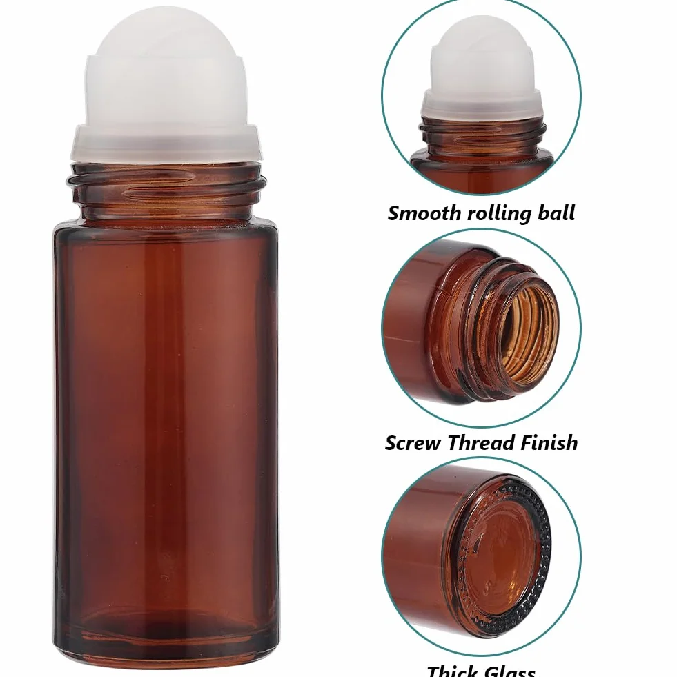 Flacons à Bille en Verre 50ml, Bouteilles sans Fuite Rechargeables pour Huiles Essentielles, Parfum et Cosmétique