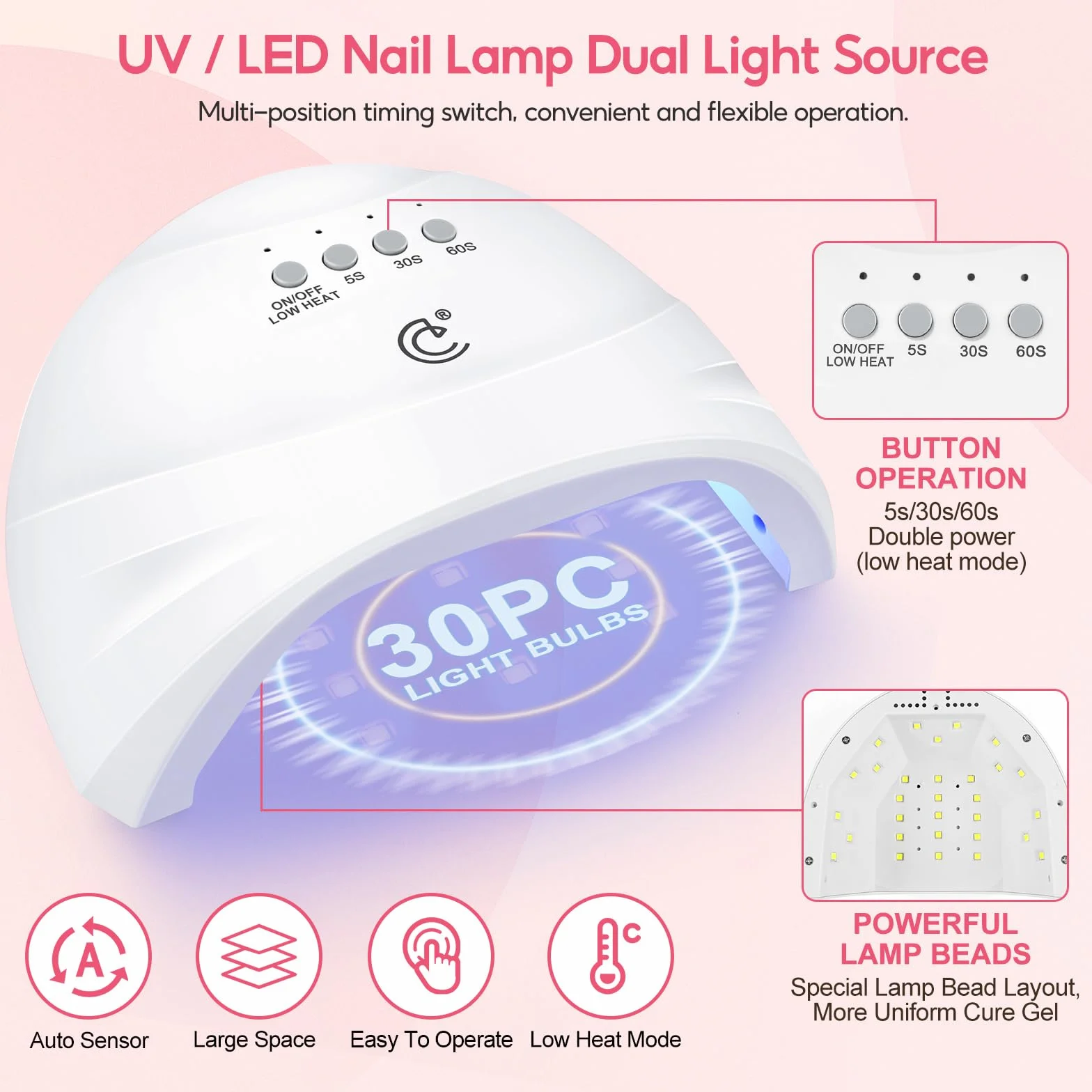 PEACECOLOR 38Pcs Kit Vernis Semi Permanent avec Lampe UV/LED, 20 Couleurs Gel Rouge Bleu Base Top Coat Brillant Mat Glitter pour Ongles