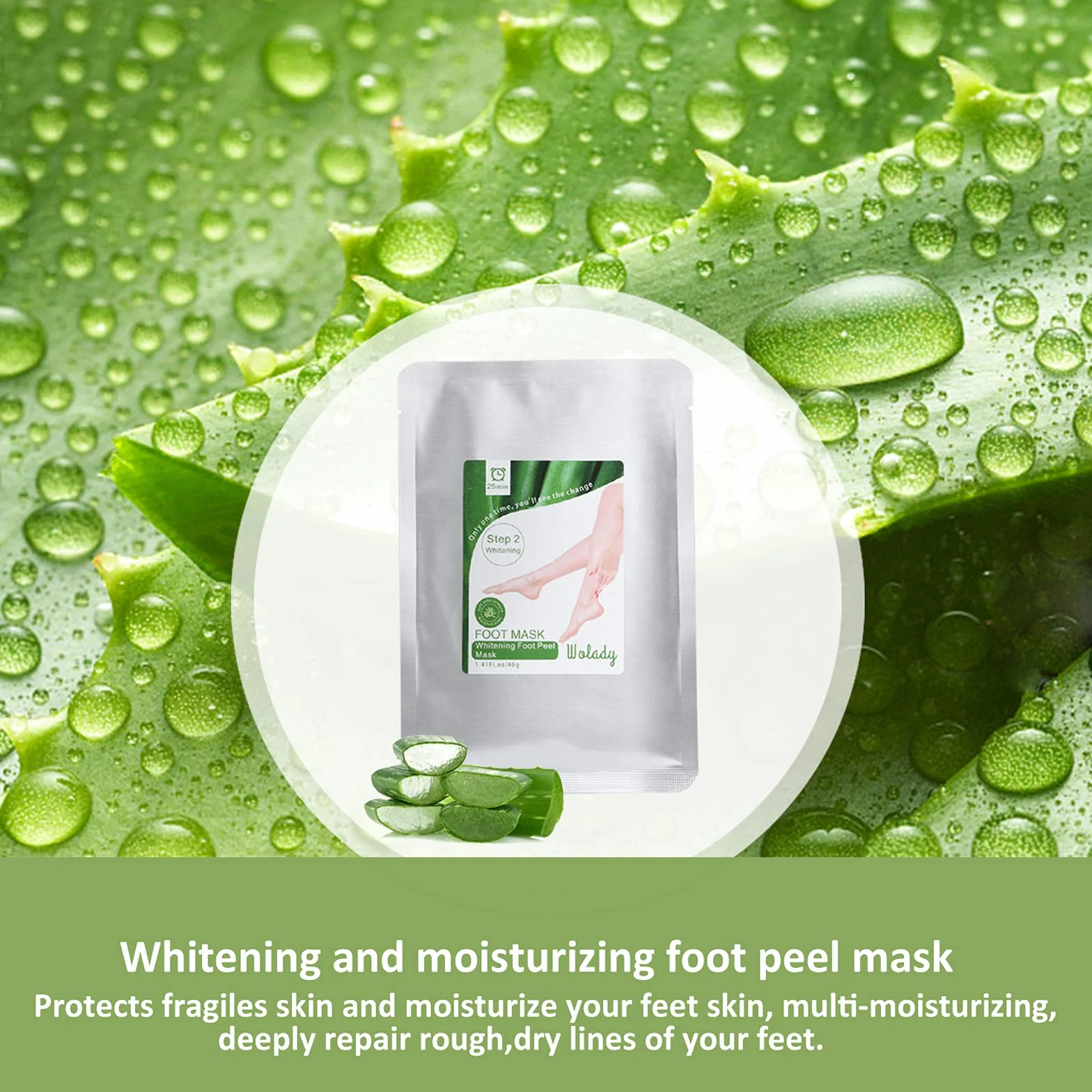 Wolady Masque Peeling Exfoliant Pieds Anti-Callosités Chaussette Hydratante 2 Paires Lavande Aloe Vera