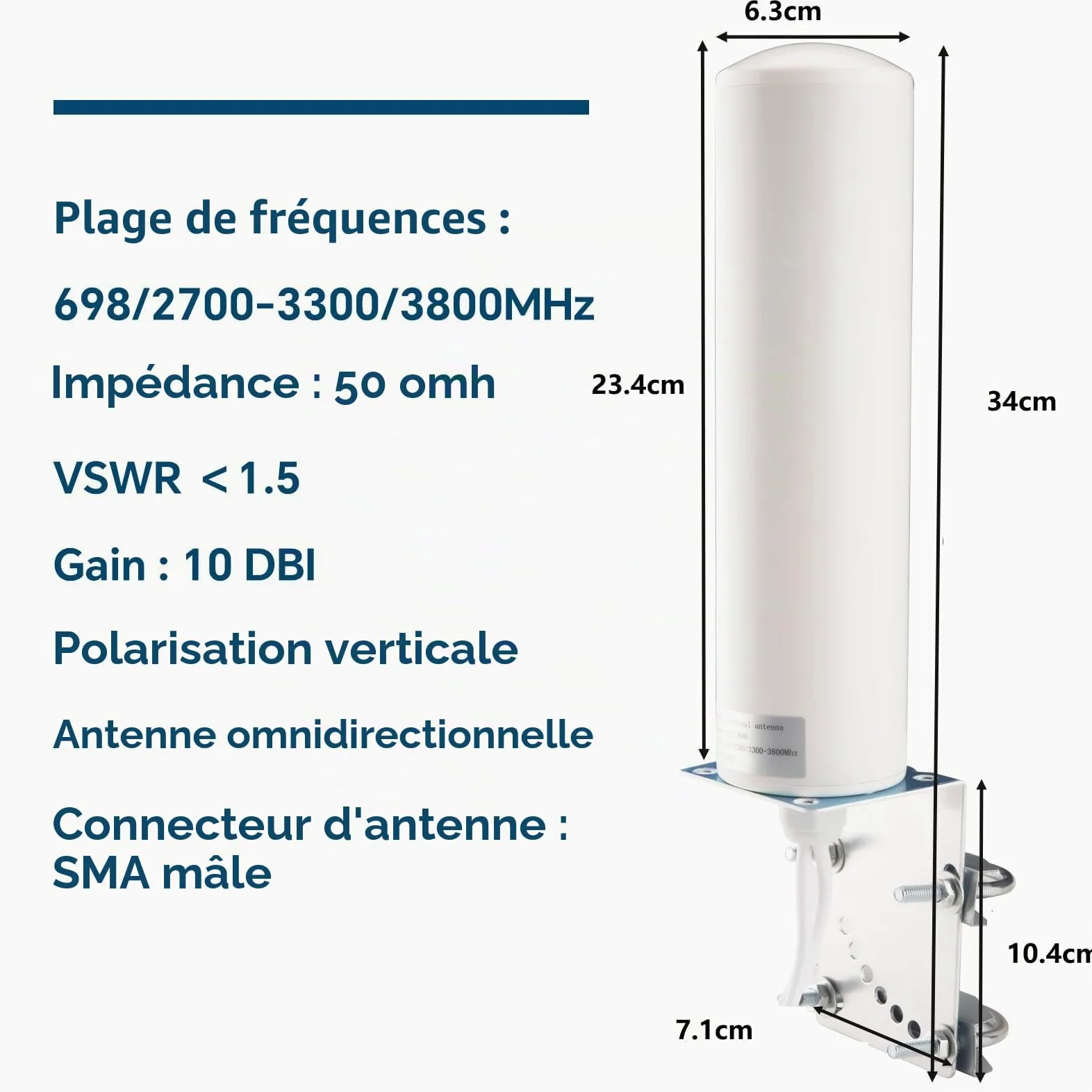 Antenne extérieure 4G 5G LTE 10dBi SMA TS9 Adaptateur 698-2700 3300-3800 MHz Antenne WiFi à gain élevé Extérieur Faible perte Double SMA mâle 5 m Câble RG58 4G LTE Routeur omnidirectionnel