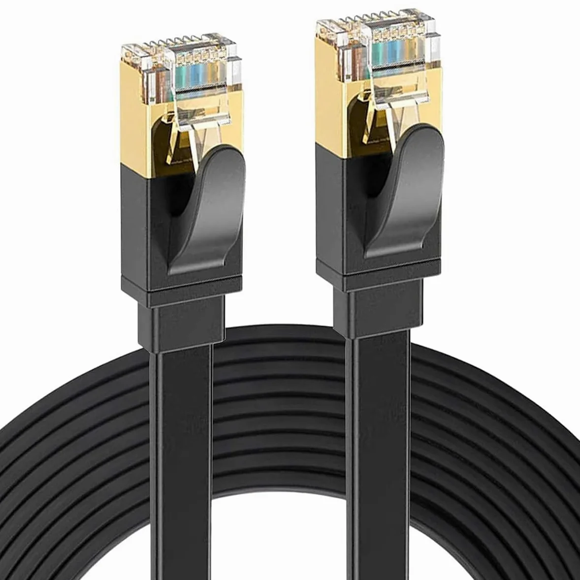 Visiodirect Lot de 5 Câbles Ethernet 20M Cat 7 Plat, Câble Réseau RJ45 10Gbps 600MHz Noir pour Routeur,TV Box,PC,Consoles Jeux,Modem
