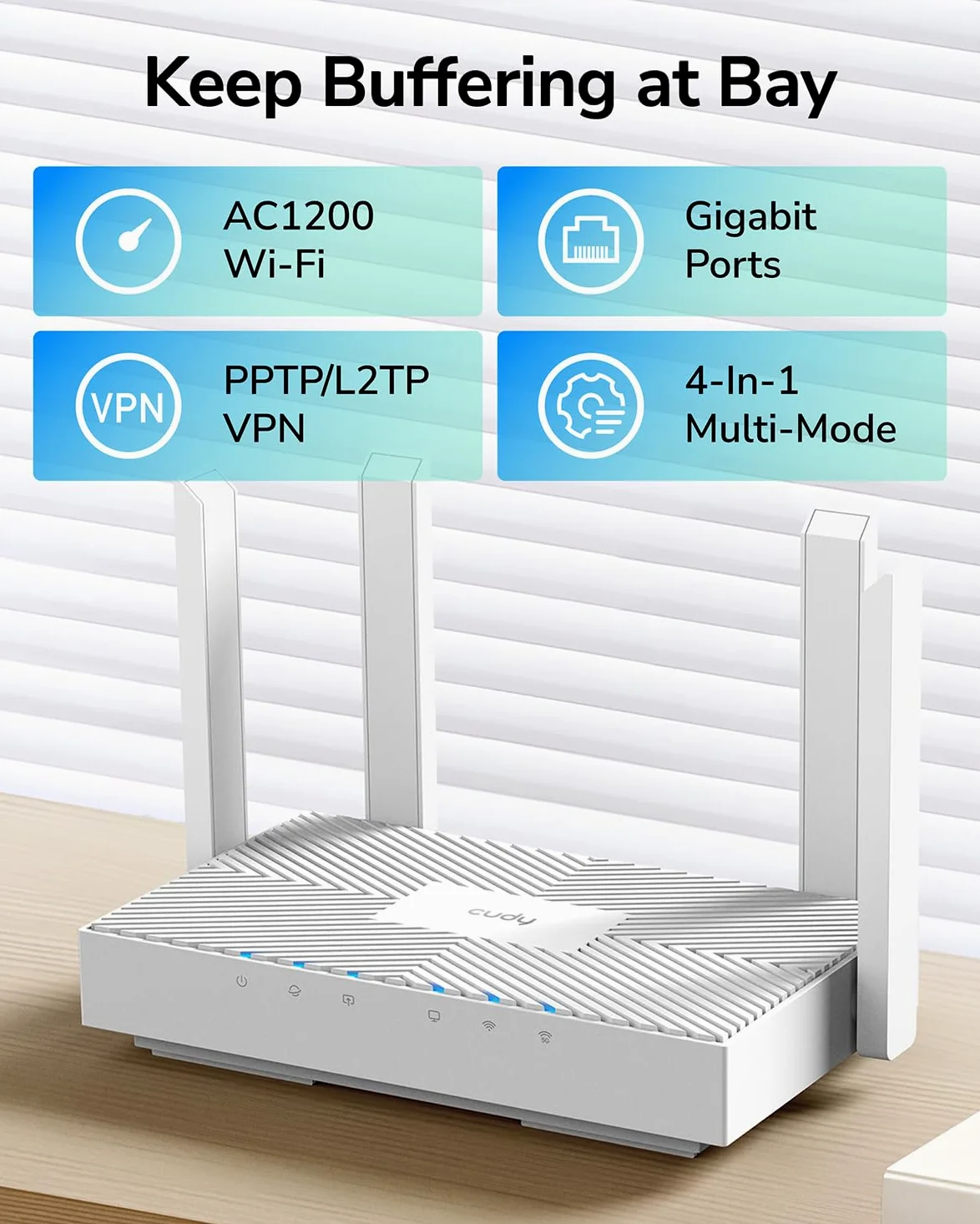 Cudy AC1200 Routeur Wi-FI Gigabit, 4 Gigabit RJ45, 4 Antennes 5dBI, MU-MIMO, Beamforming, Point d'accès, Extension WiFi, WISP, DDNS, IPv6, WR1300E