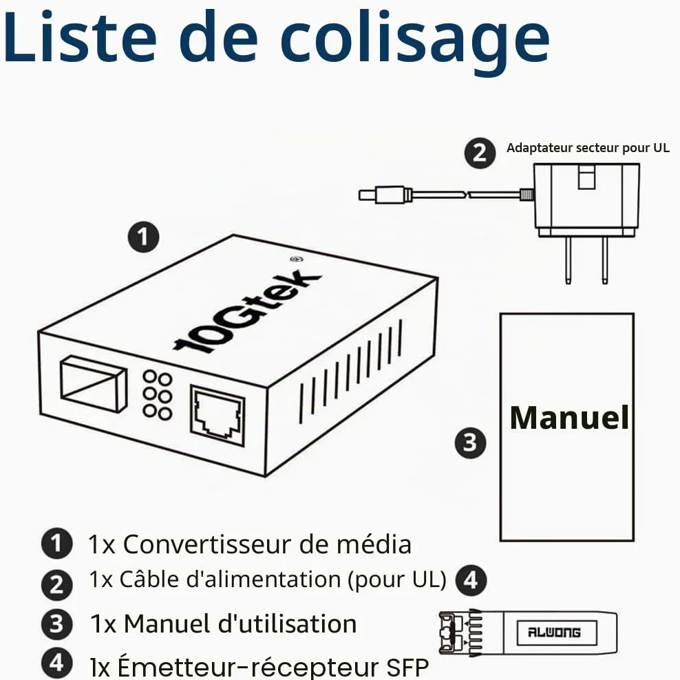 Convertisseur de média Gigabit Ethernet, convertisseur Fibre Optique monomode Double LC vers Ethernet RJ45 pour 10/100/1000Base-Tx vers 1000Base-LX, certifié UL, 1310 nm, jusqu'à 20 km