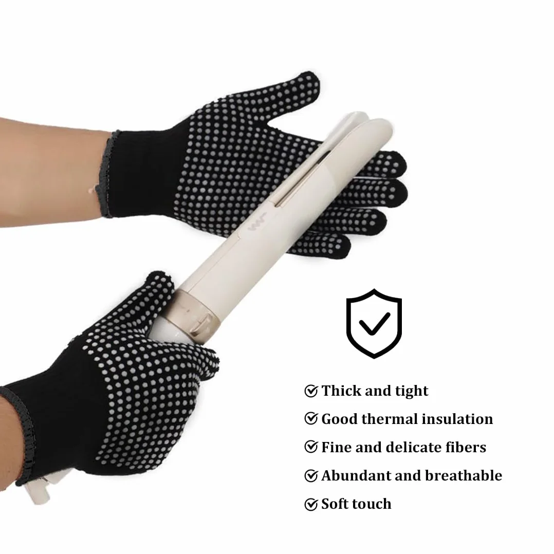 Gants résistants à la chaleur pour coiffer les cheveux avec revêtement en silicone antidérapant Noir