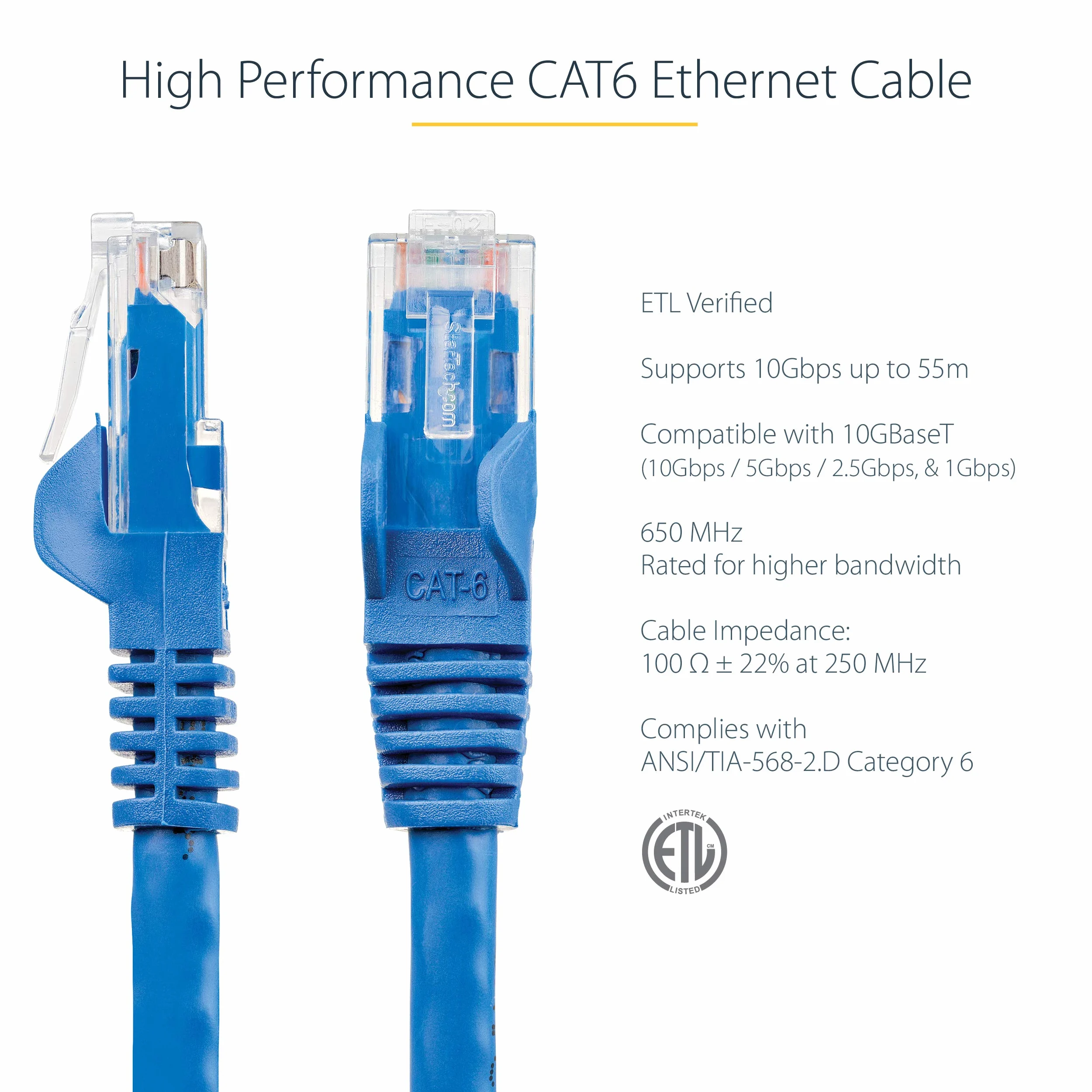 StarTech.COM Lot de 10 câbles Ethernet CAT6 de 1,5 m, vérifié ETL, Cordon de raccordement CAT6 Bleu, connecteurs RJ45 Anti-accroc, Fil de cuivre 24 AWG, câble Ethernet UTP (N6PATCH5BL10PK)