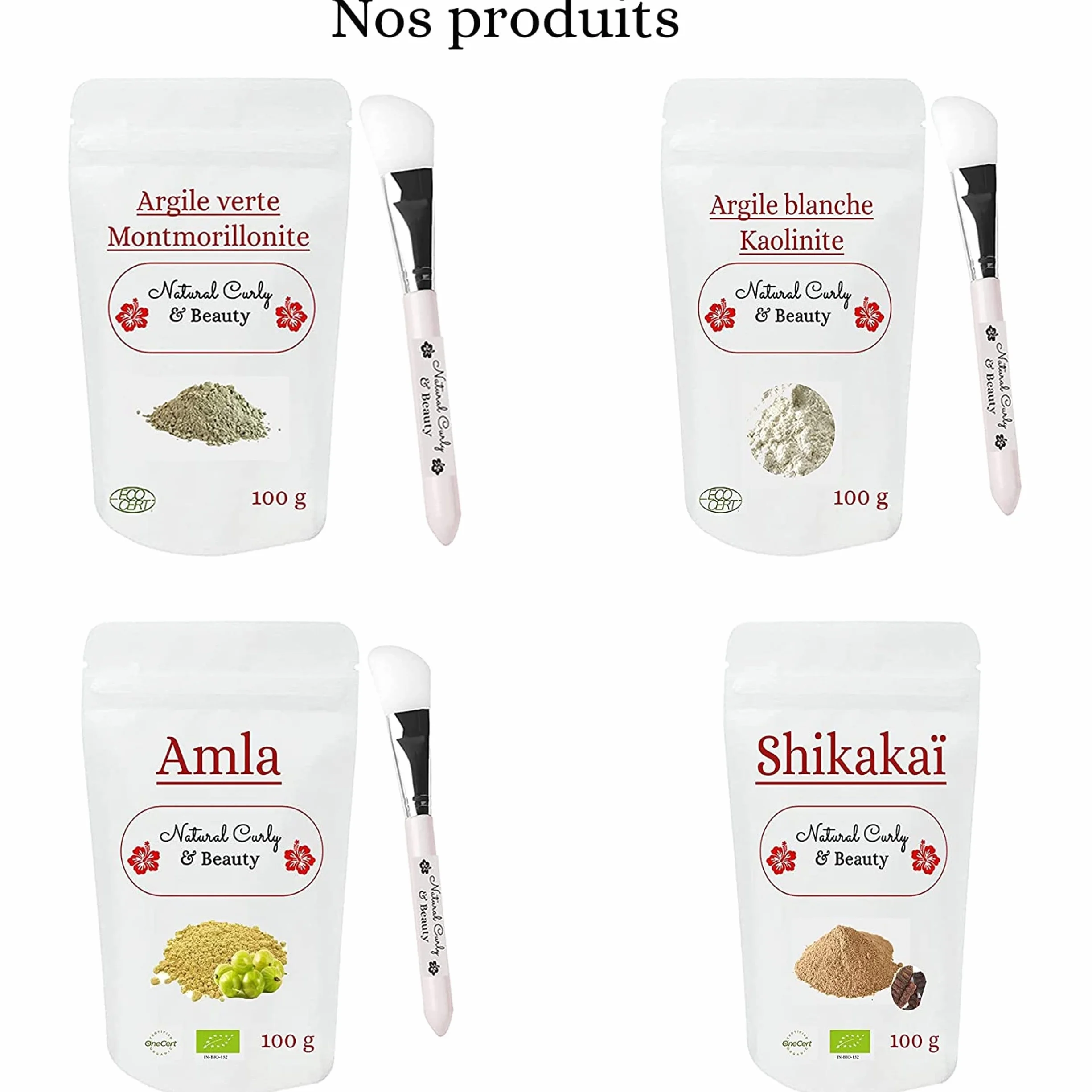Argile blanche kaolin certifiée Eco-Cert avec pinceau applicateur masque en silicone visage corps cheveux