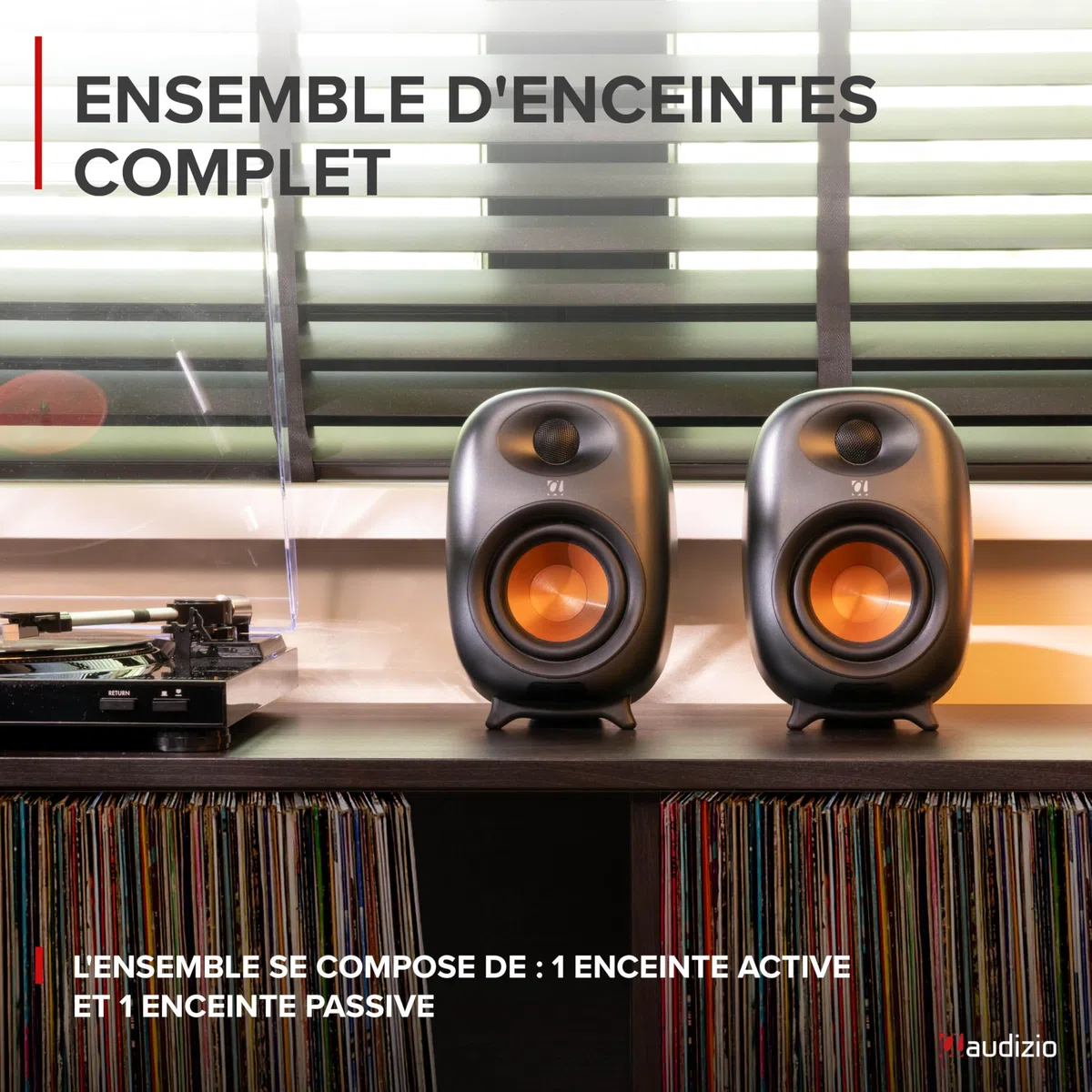Audizio Pack RS80 - Enceintes PC & Studio Actives BT sans Fil 160 W Noir | DSP 3 Modes | Entrées RCA, USB, Optique | Son Clair et Puissant pour Bureau et Home-Studio