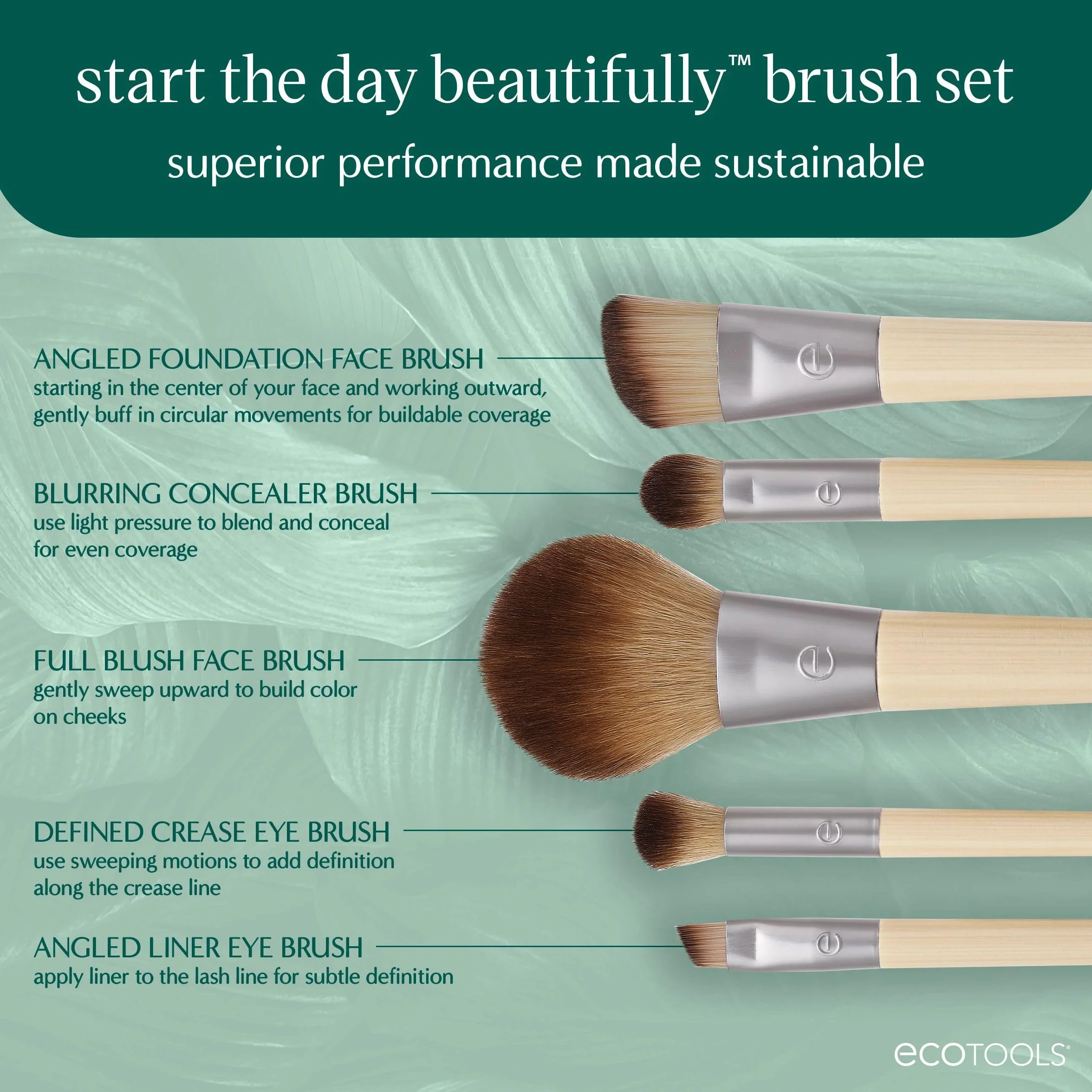 EcoTools Ensemble de pinceaux de maquillage Start the Day Beautifully