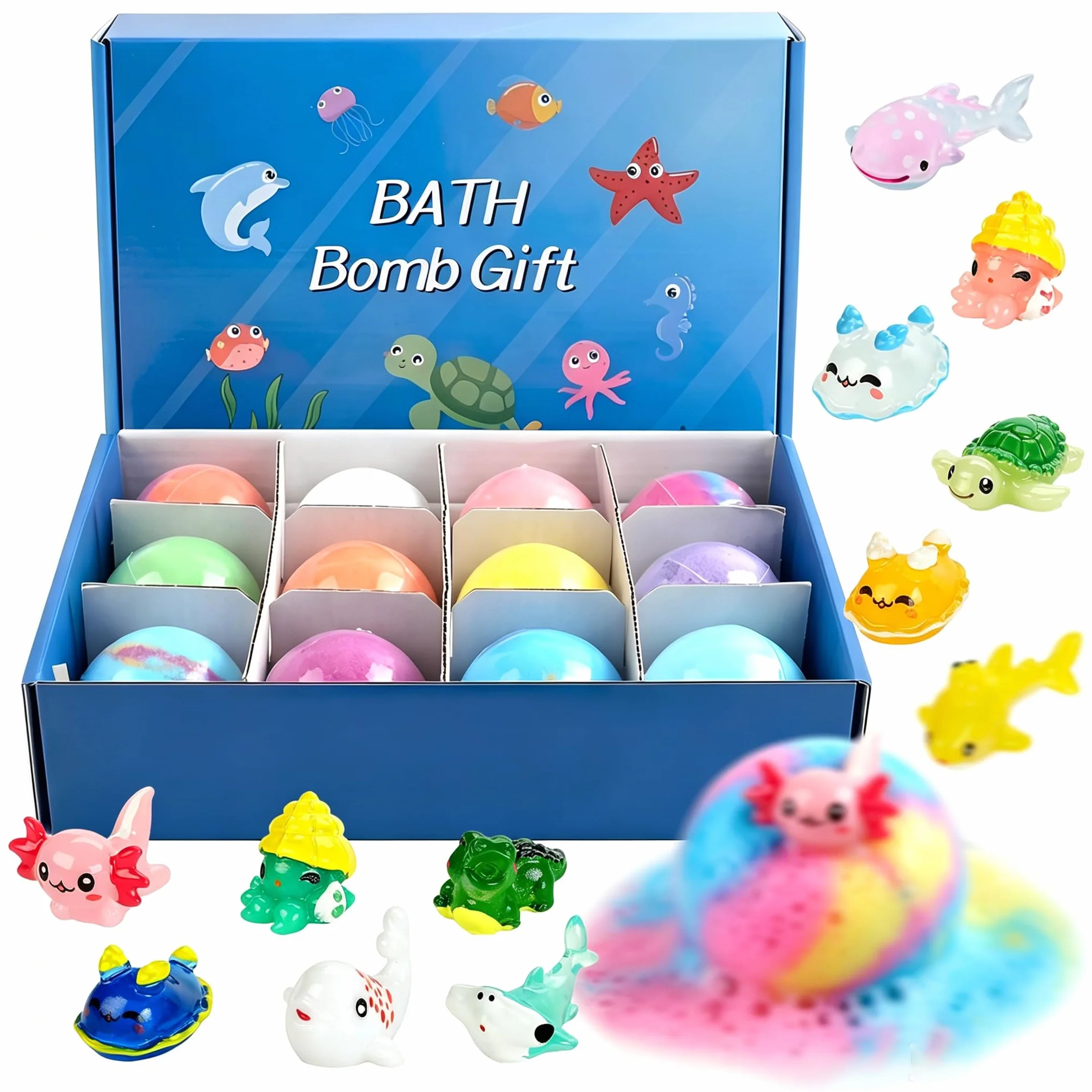 Bombe de Bain Enfant 12 Pcs Ocean Bath Bombs avec Surprise Cadeau Anniversaire 4-10 Ans