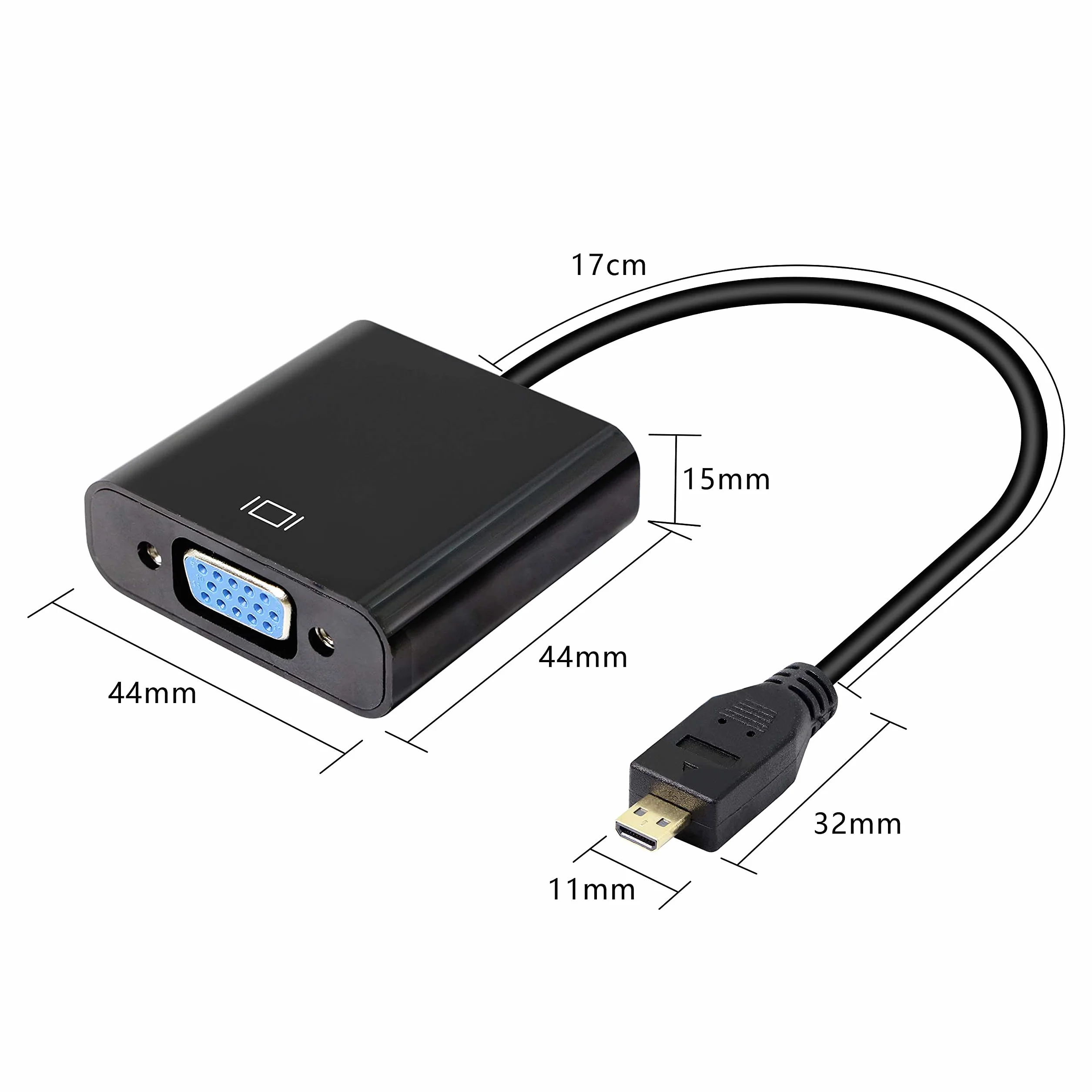 Adaptateur audio Micro HDMI vers VGA 1080p Full HD mâle vers femelle
