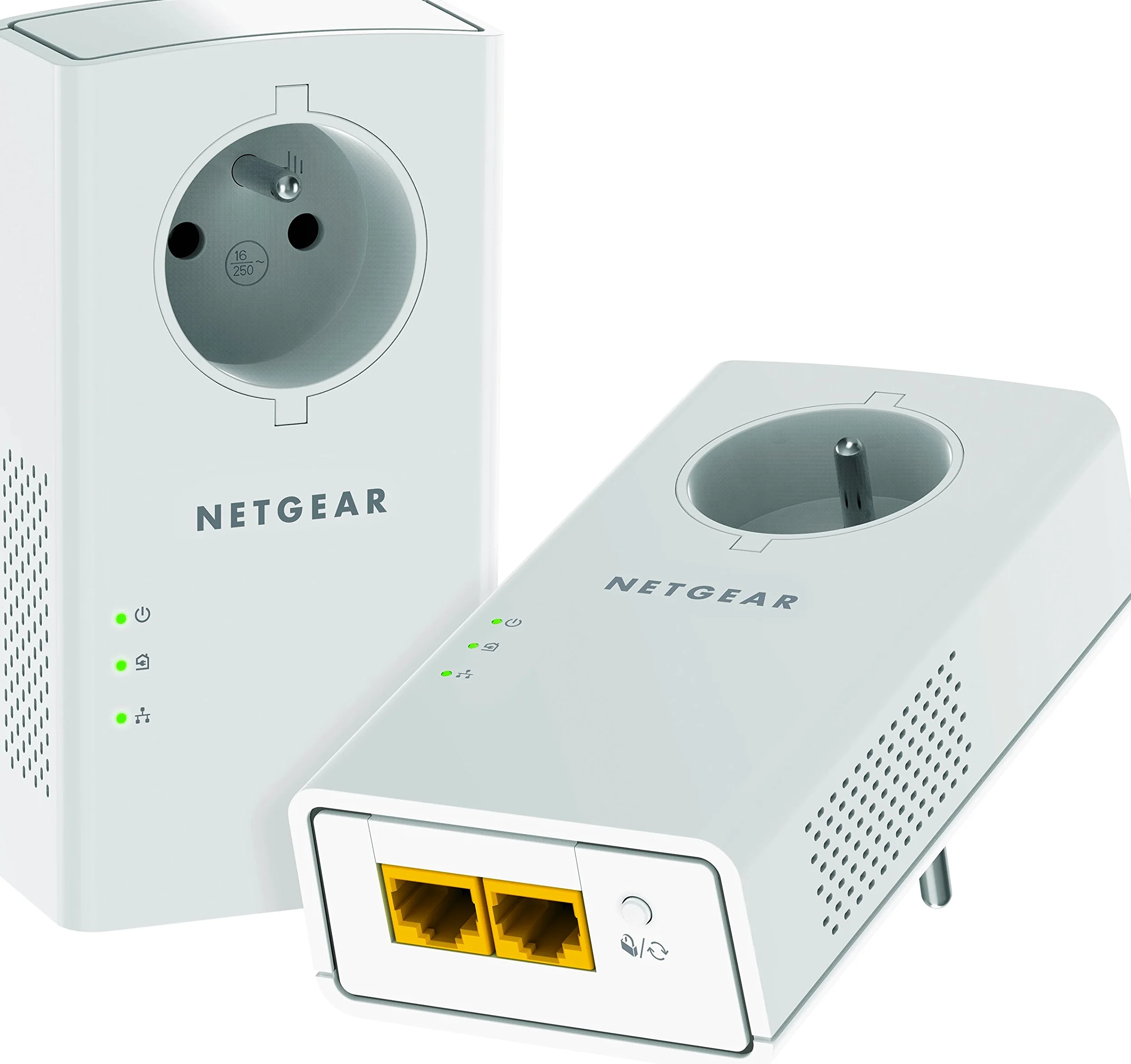 NETGEAR PLP2000-100FRS Pack de 2 Prises CPL 2000 Mbps avec Prise filtrée et 2 Ports Ethernet & Amazon Basics Câble réseau Ethernet RJ45 catégorie 6-1,5 m