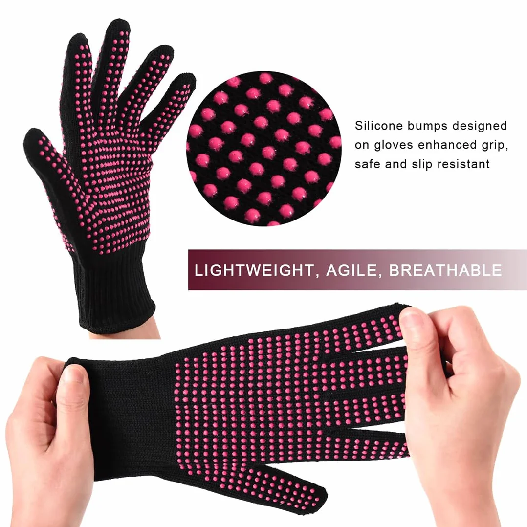 Gants Anti Chaleur et Coussin Anti-brûlure pour Coiffure, Rose