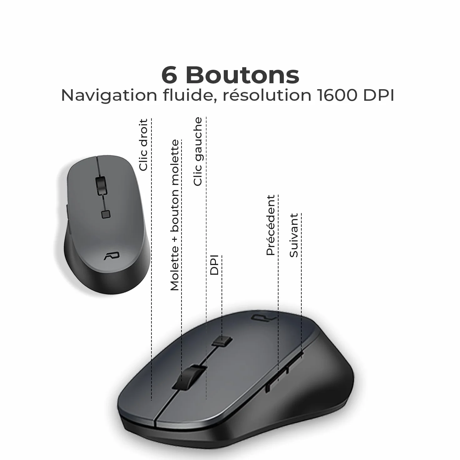 Ensemble Clavier Souris sans Fil Silencieux AD ADVANCE X-Type, AZERTY, 1600 DPI, 112 Touches, Noir
