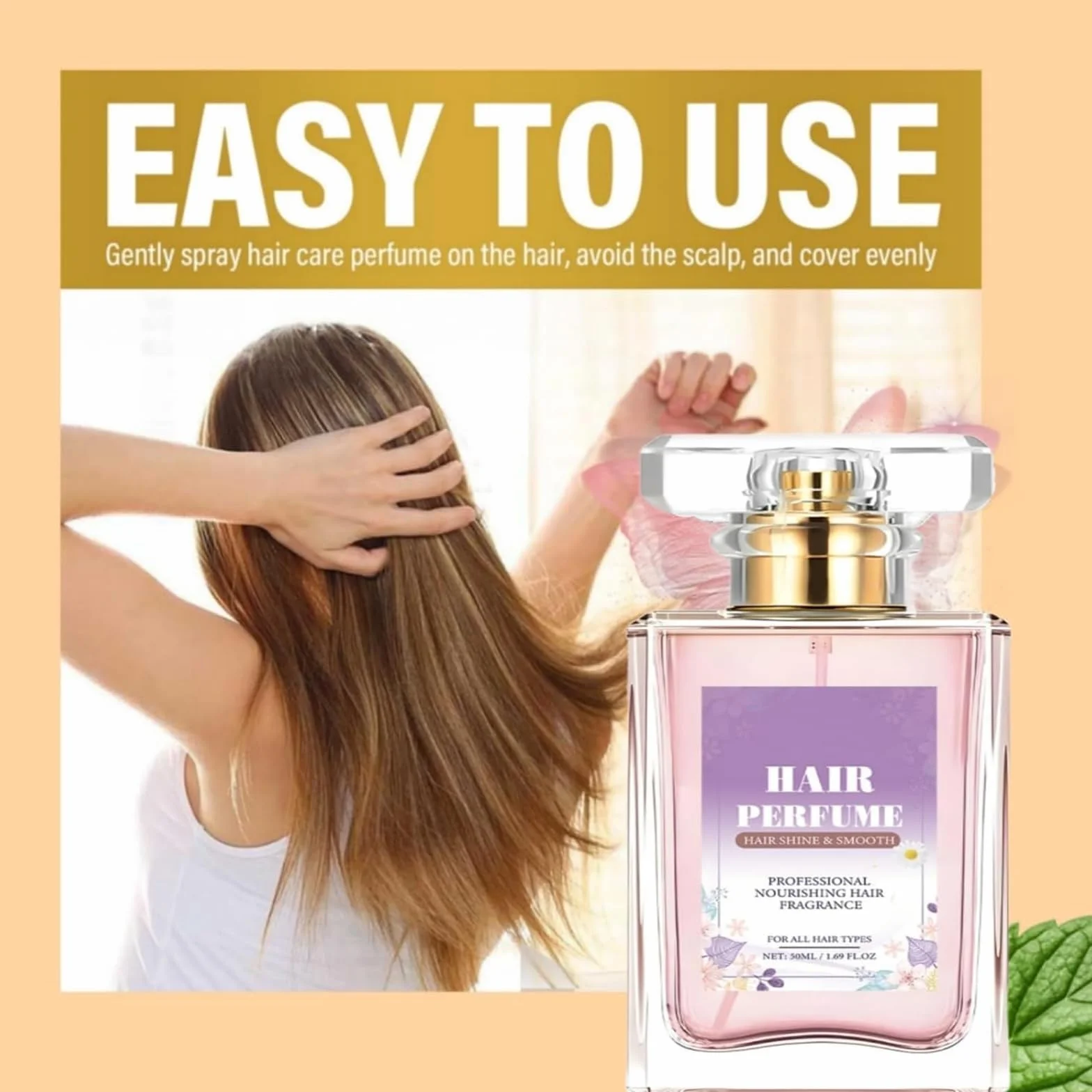 Brume capillaire anti-frisottis nourrissant huiles essentielles phéromones parfum longue durée femme