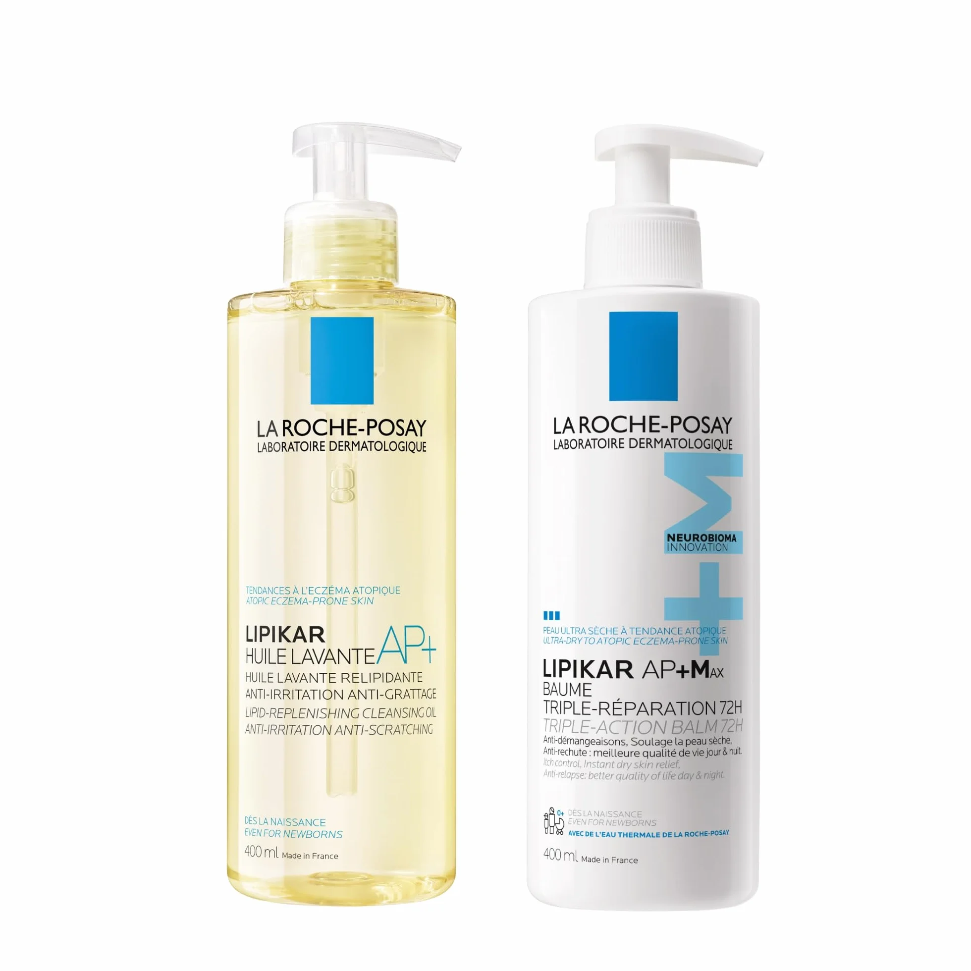 La Roche-Posay Lipikar Huile Lavante AP+ & Baume AP+M 400 ml x 2 Pour Peaux Sèches Très Sèches Atopiques