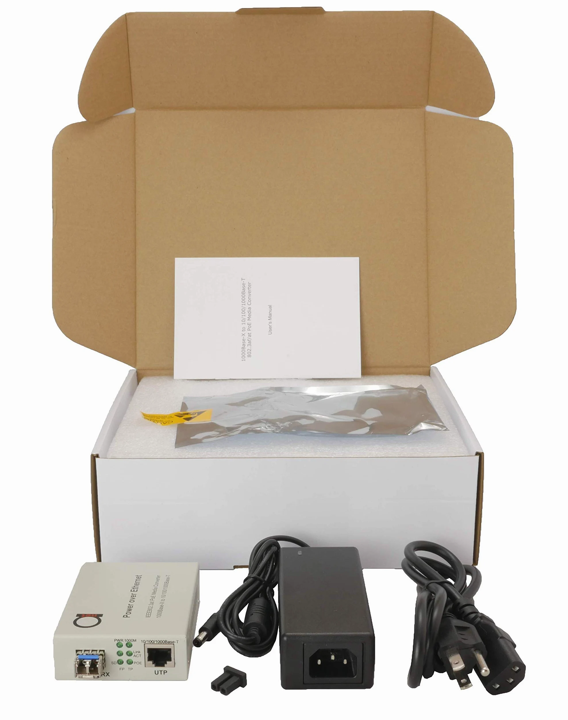 Convertisseur de médias Ethernet Gigabit Gigabit Ethernet PoE fibre monomode - Alimentation IEEE 802.3 PoE et PoE+ PSE et prolonge la distance sur fibre jusqu'à 20 km - Port LAN UTP 10/100/1000 à
