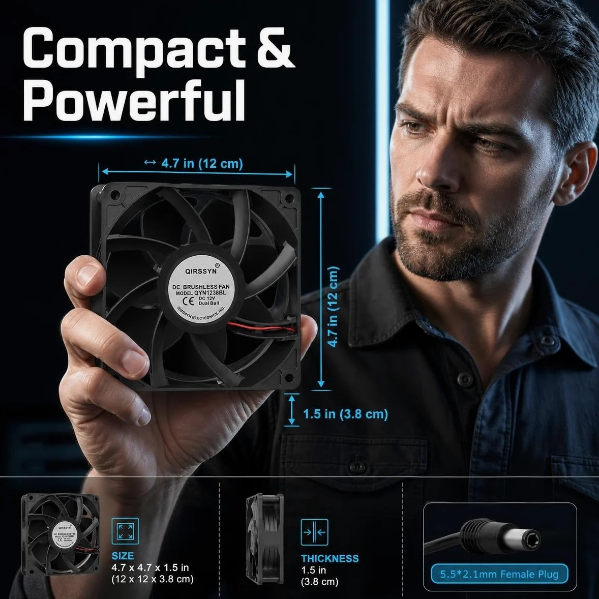 Ventilateur d'ordinateur haute CFM 120 mm x 38 mm 110 V 220 V AC à vitesse variable pour récepteur Xbox DVR PlayStation Mining Rig Case Serveur Tente de culture Station de travail GPU