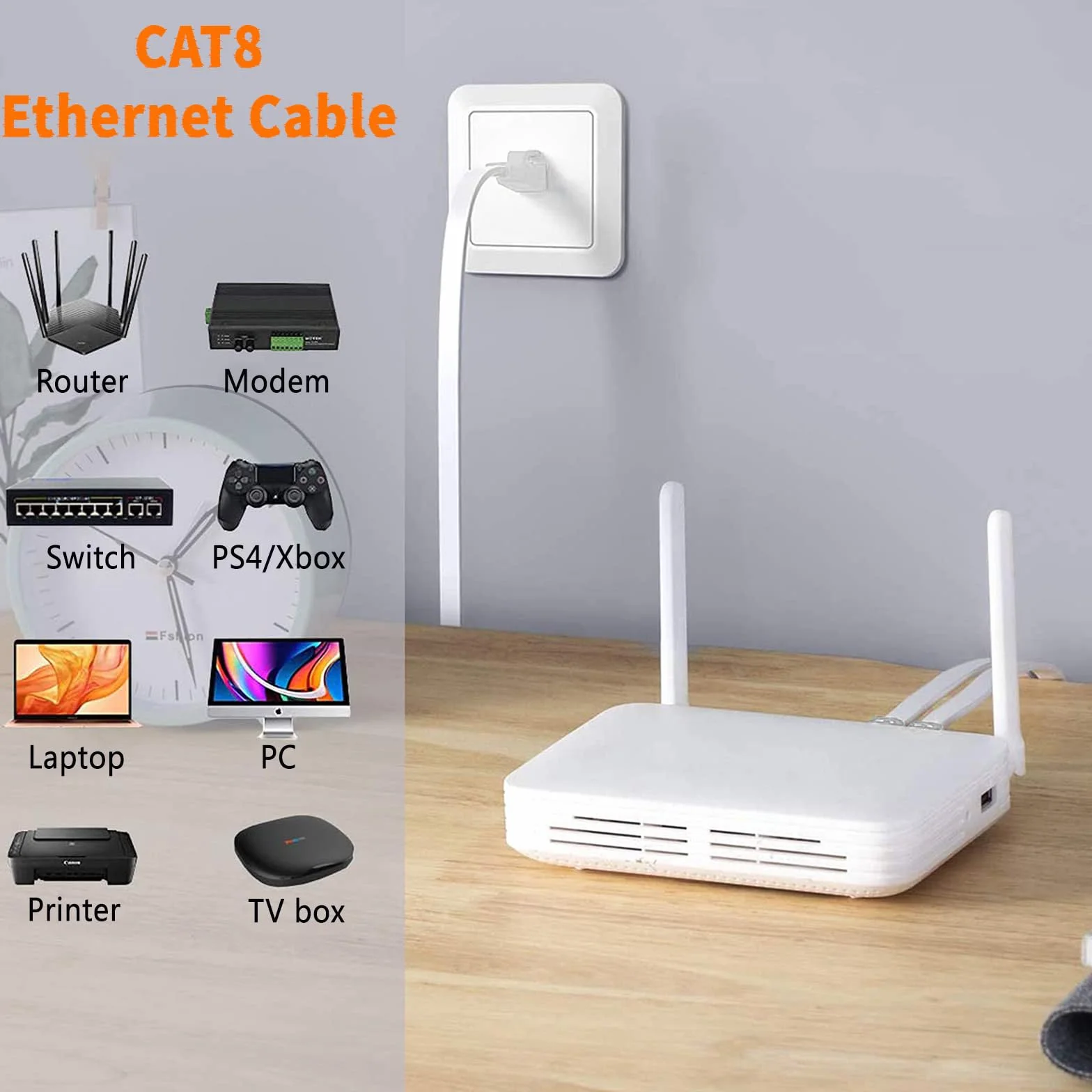 Câble Ethernet Cat 8 0,5m STP RJ45 40Gbps 2000MHz Plat LAN