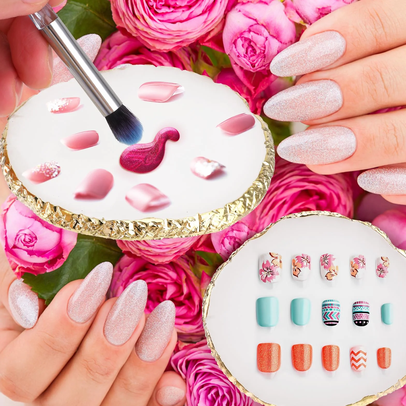 Palette de manucure peinte en résine pour nail art des ongles - Palette de maquillage pour ongles (blanc)