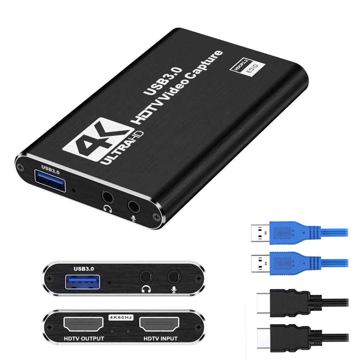 dobestyou Carte de Capture 4K pour Streaming, Enregistrement et Jeu - Appareil de Capture vidéo HDMI avec USB 3.0, 1080p 60 fps, zéro Latence pour PS5, Xbox, Switch, OBS, PC, Mac - Plug & Play, Aucun