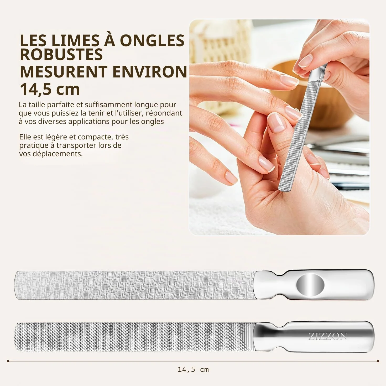 Lime à ongles professionnelle en acier inoxydable double face réutilisable