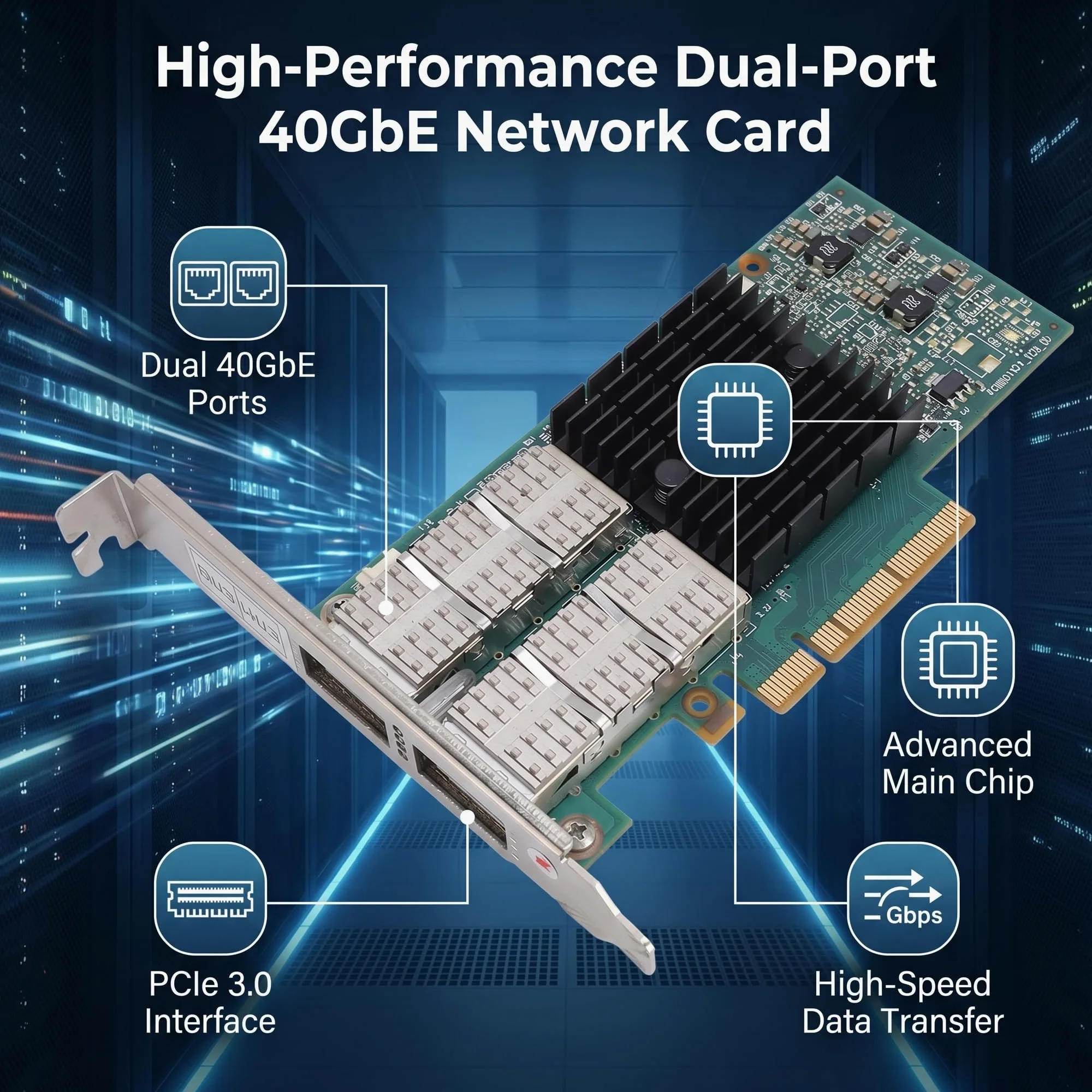 Gugxiom Carte réseau PCIe 40 Go double port QSFP PCI Express 3.0 X8 Ethernet pour fibre optique