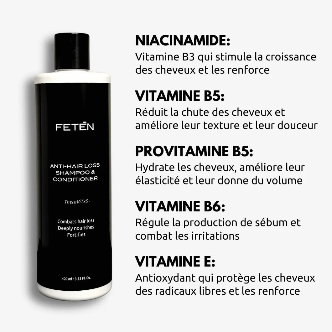 FETEN Shampooing Antichute Antipelliculaire Cheveux Homme 400ml Prévention Chute Volume Nutrition Repousse Fortifiant