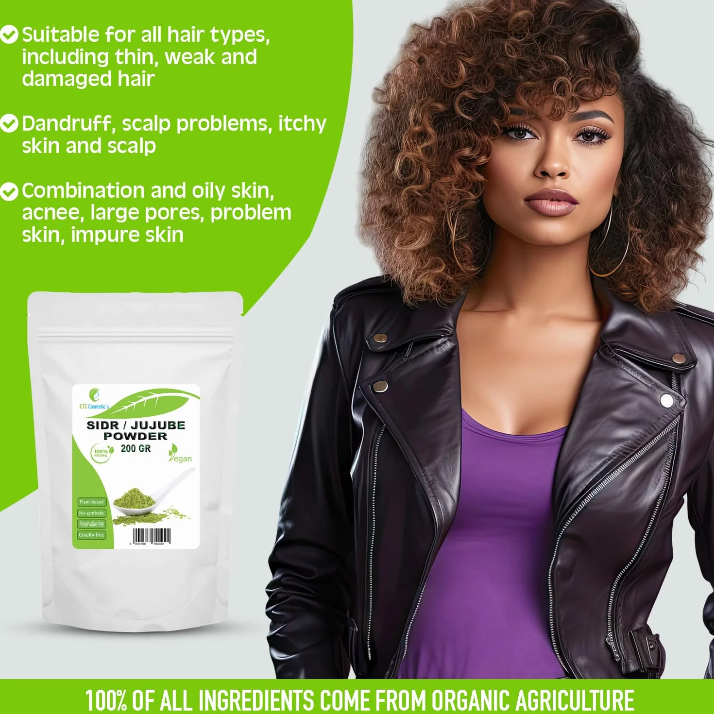 Poudre de SIDR JUJUBIER 200gr nettoyante naturelle pour cheveux fins faibles abîmés 100% pur