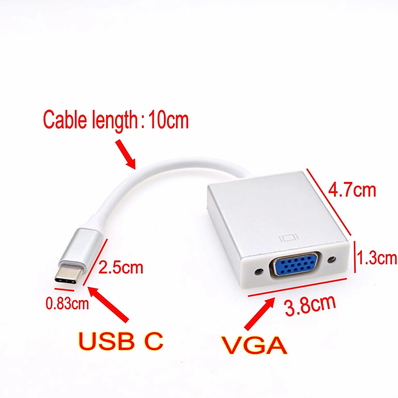 Adaptateur USB C vers VGA, Thunderbolt 3/4 USB 3.1 Type-C mâle vers VGA Femelle pour MacBook Pro, iPhone 16/15 Pro/Max, iPad Pro, Lenovo