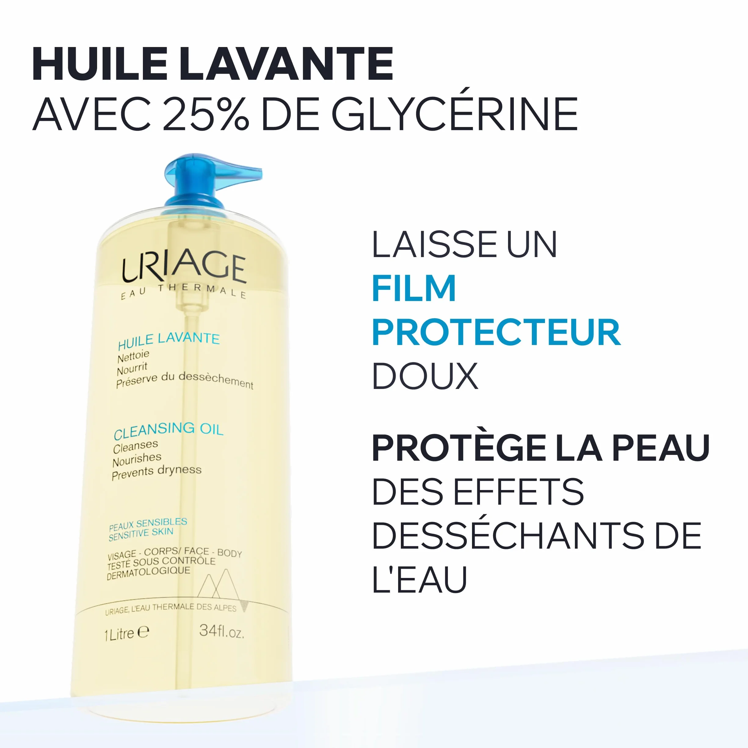 Uriage Huile de Douche 50ml Nettoyant Visage et Corps Peaux Sèches et Sensibles 25% Glycérine pH Physiologique Sans Savon
