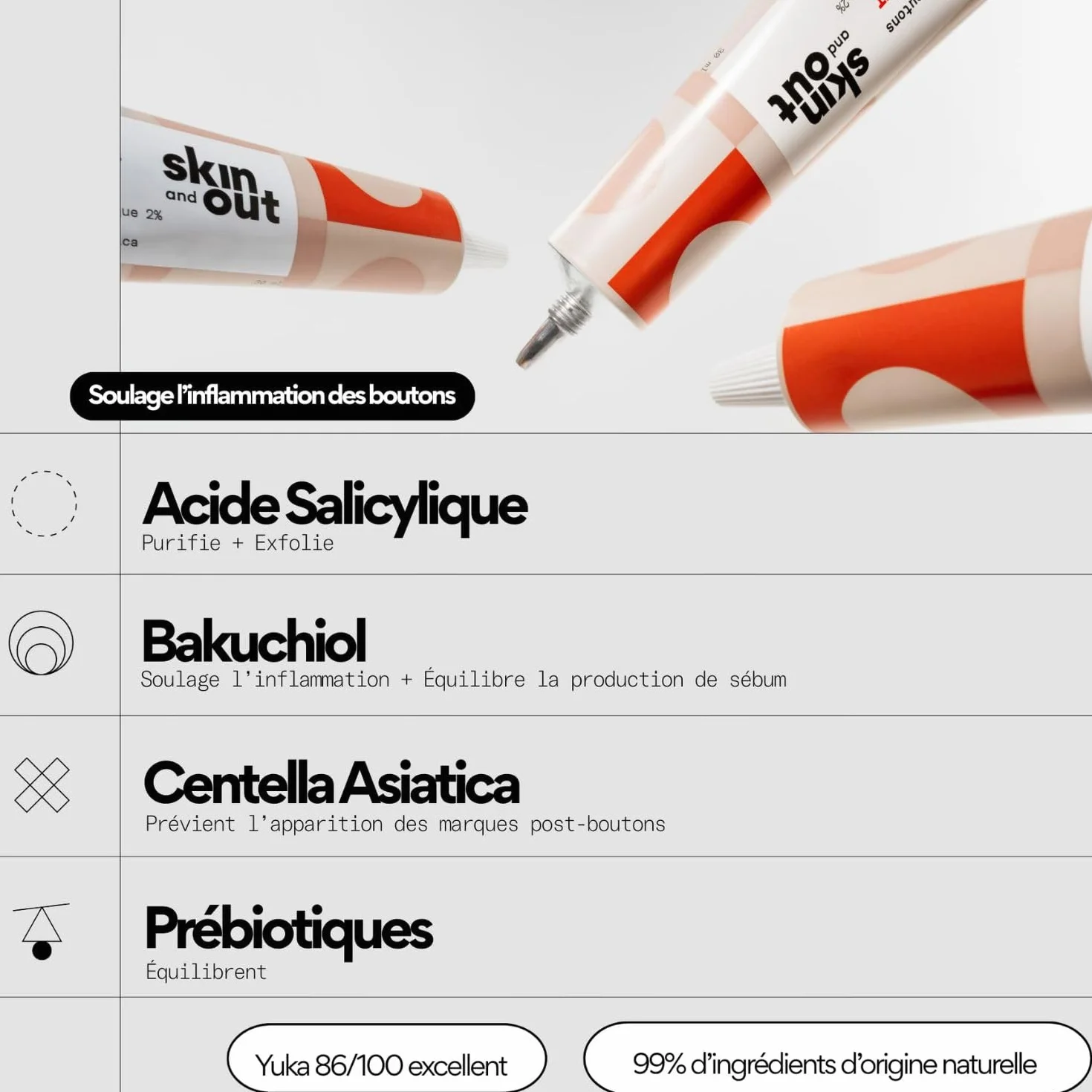 Skin & Out Soin Boutons Traitement ciblé Acide Salicylique 1% Bakuchiol 99% Naturel