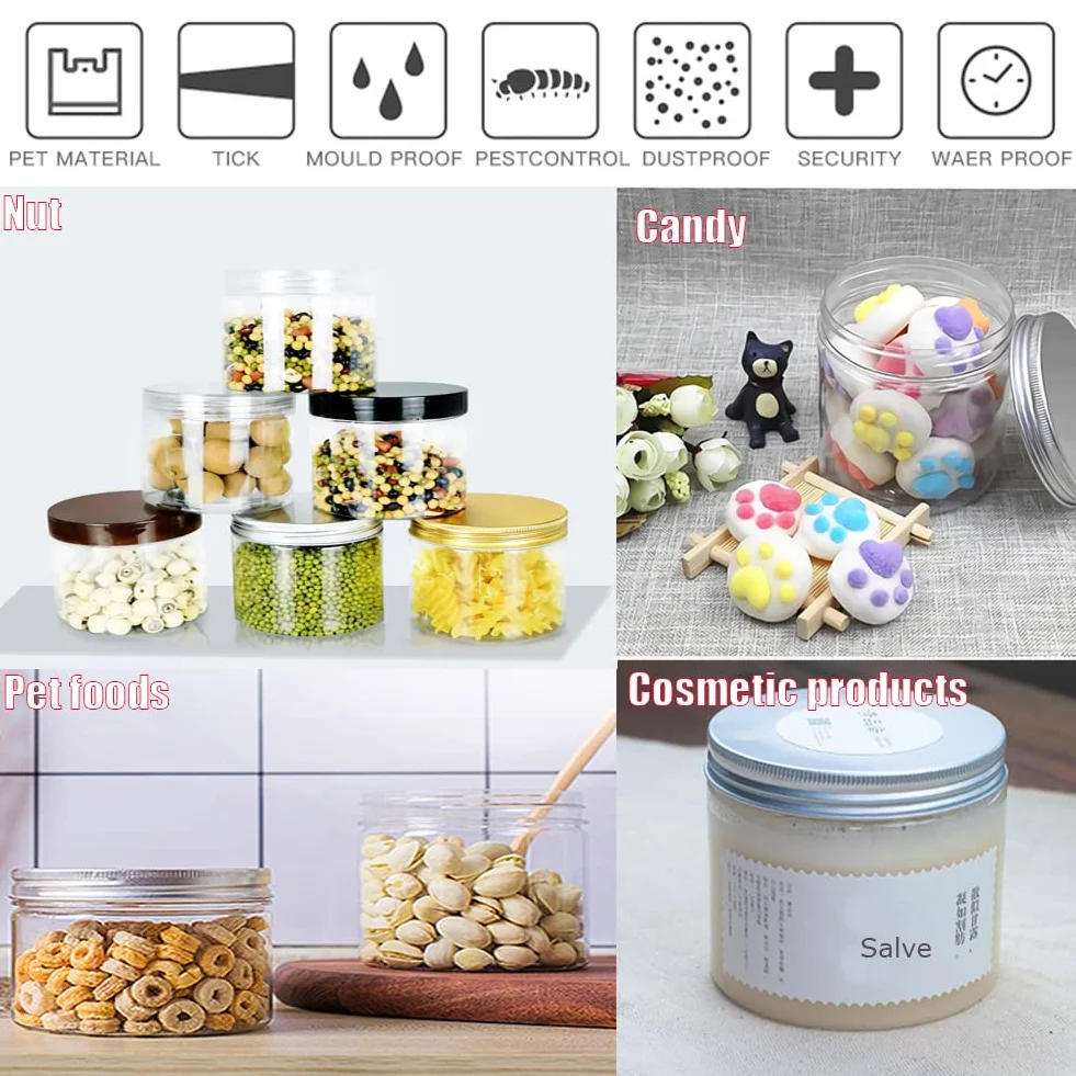 Pots Cosmétique Plastique Transparent 150 ml avec Couvercle Noir 6 Spatules