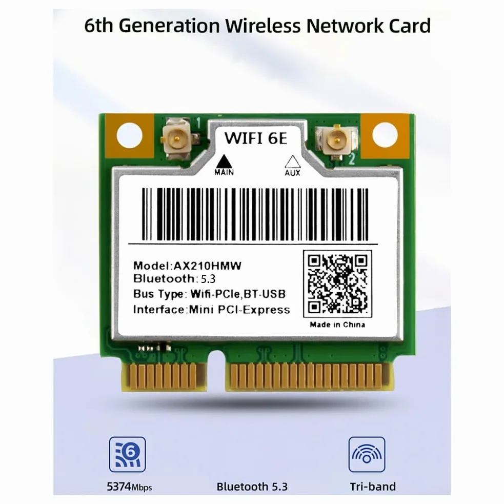 WiFi 6E Mini PCI-E AX210HMW Wireless Network Card Bluetooth 5.3 Adapter for Desktop Laptop, Tri-Band 2.4/5/6GHz AX WiFi