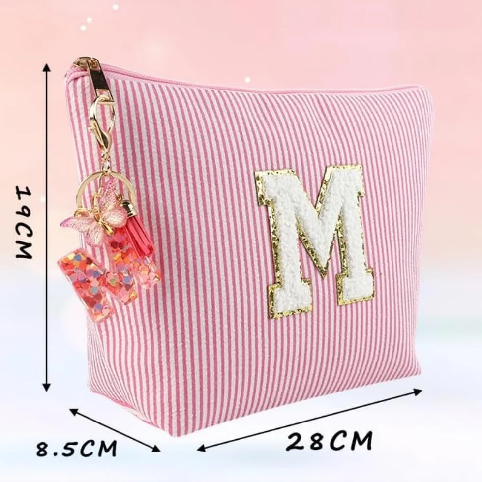 Trousse de Toilette Femme Fille Personnalisée Rose M avec Porte-Clés et Initiales Cadeau pour Mamans Amies